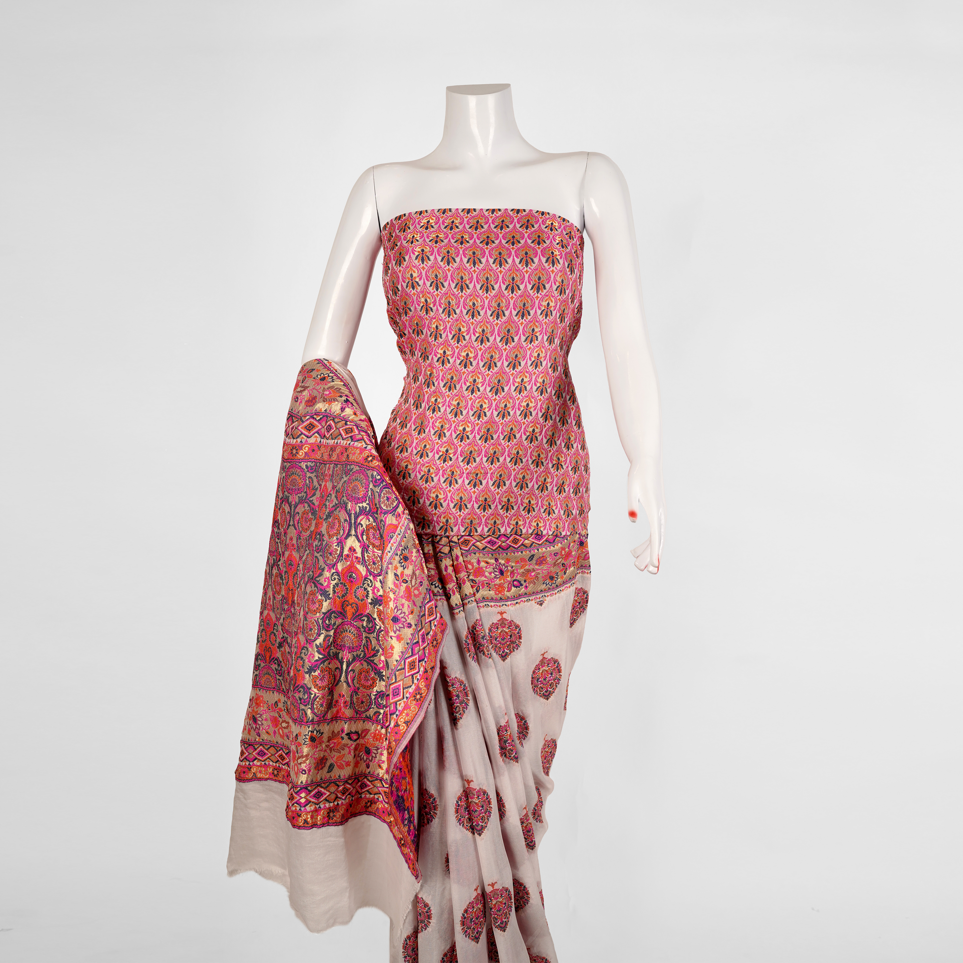 'Gulpash' Chiffon Kamkhwab Saree