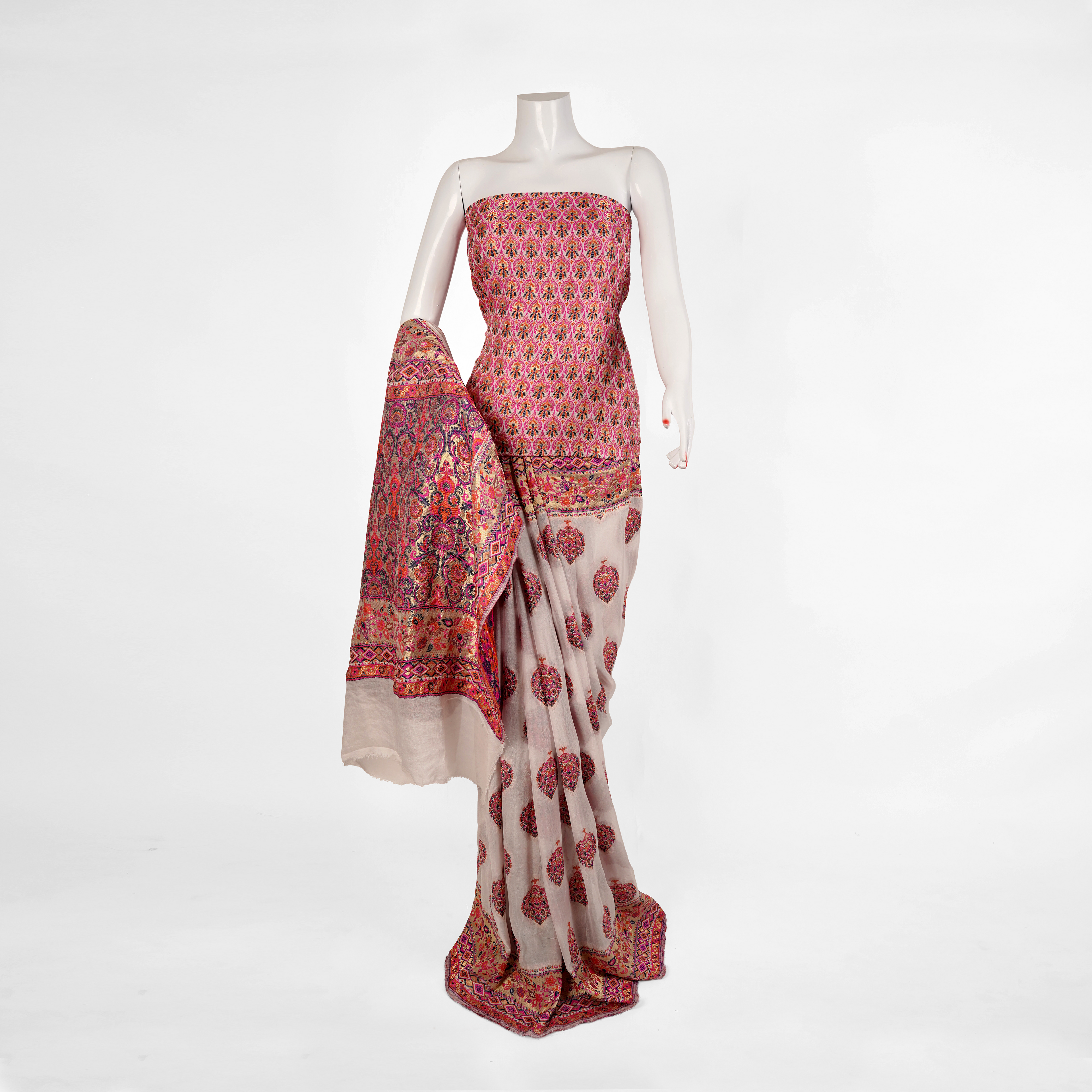 'Gulpash' Chiffon Kamkhwab Saree