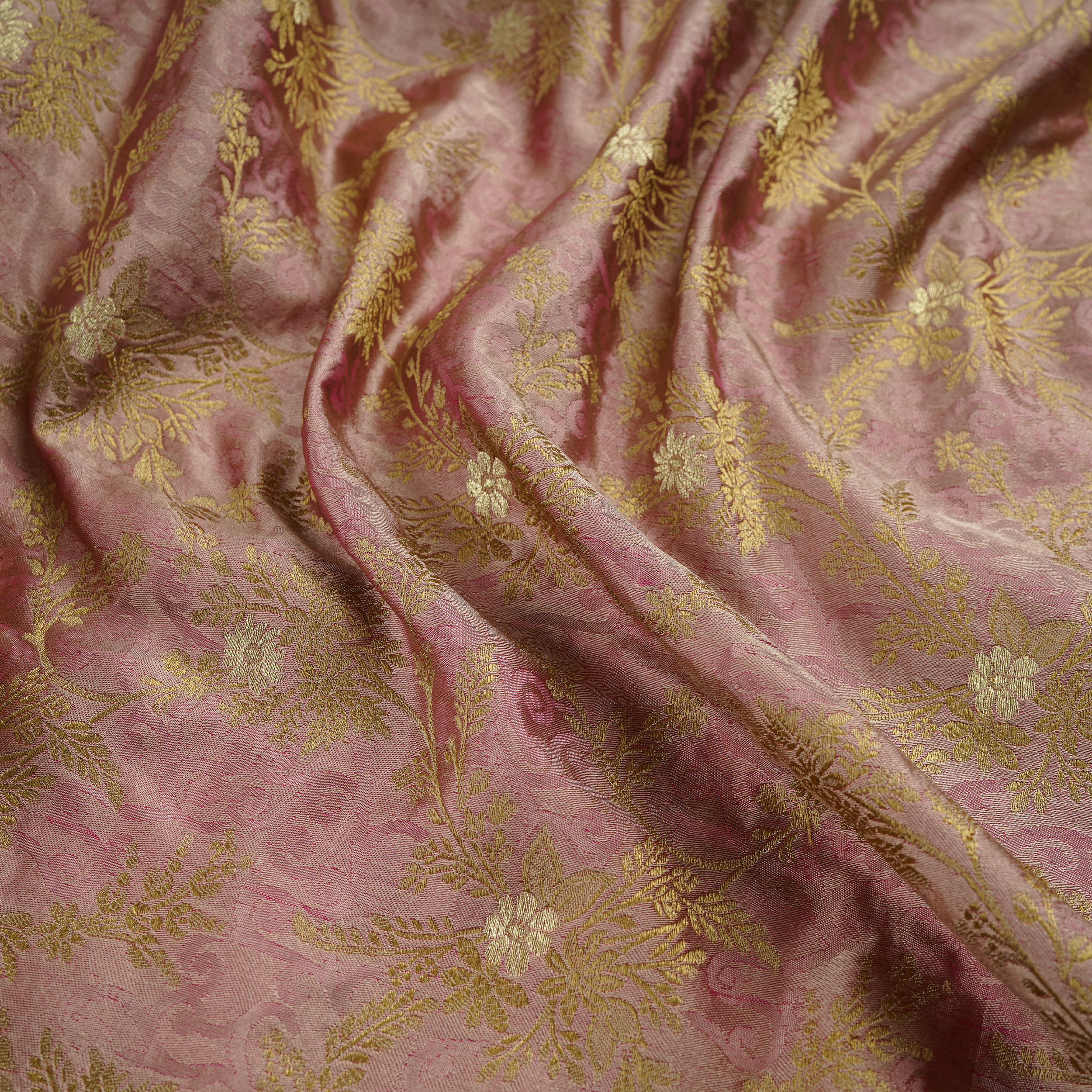 Gulistan-e-Rang – Pure Satin (Yarn Dyed | 2-Color Thread | Floral Jaal with Golden Zari)