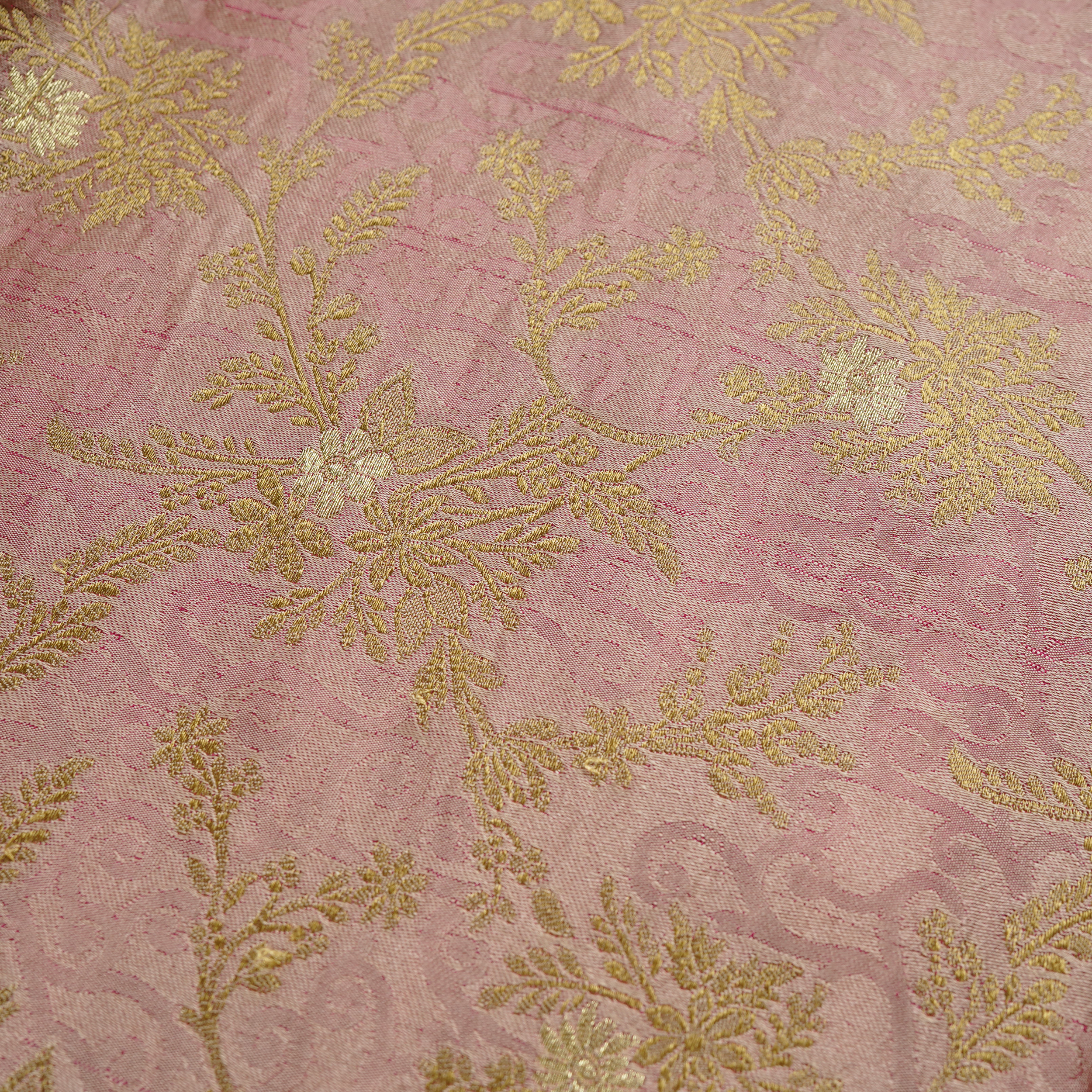 Gulistan-e-Rang – Pure Satin (Yarn Dyed | 2-Color Thread | Floral Jaal with Golden Zari)