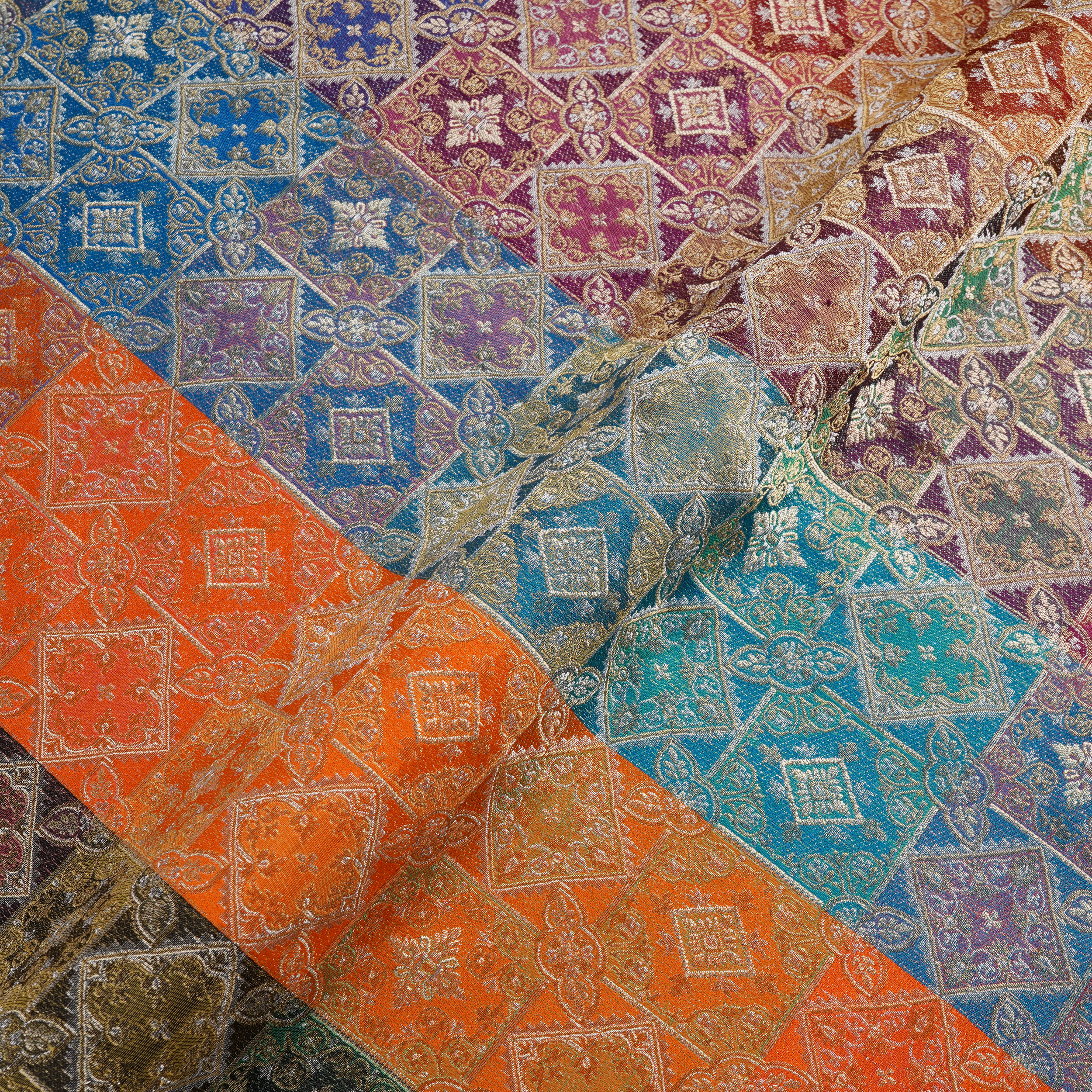 Rangmahal – Pure Katan Satin Multicolor Threads with Gold & Silver Zari (Limited Edition)