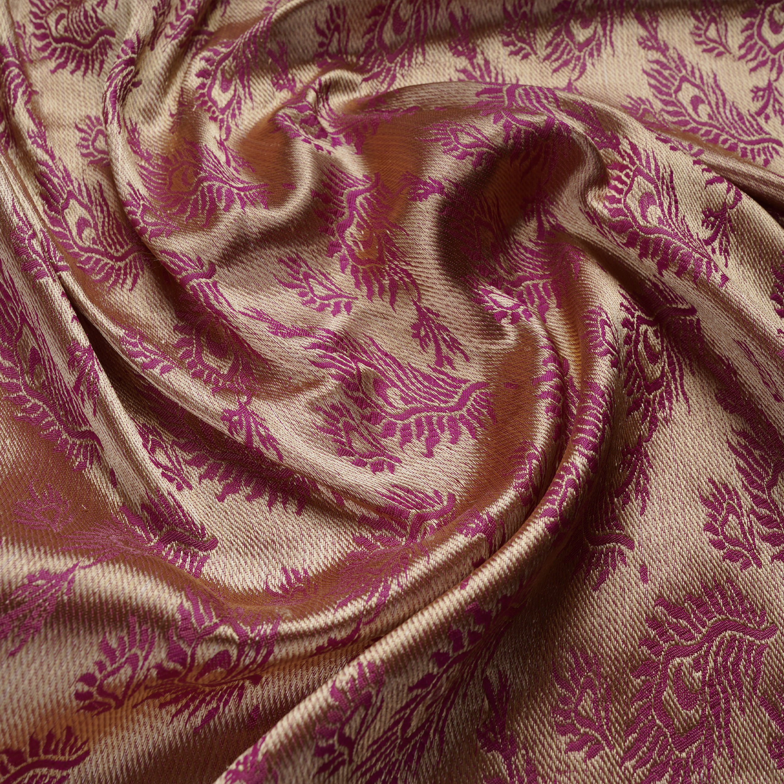 Morzaat – Pure Katan Satin with Peacock Feather Pattern