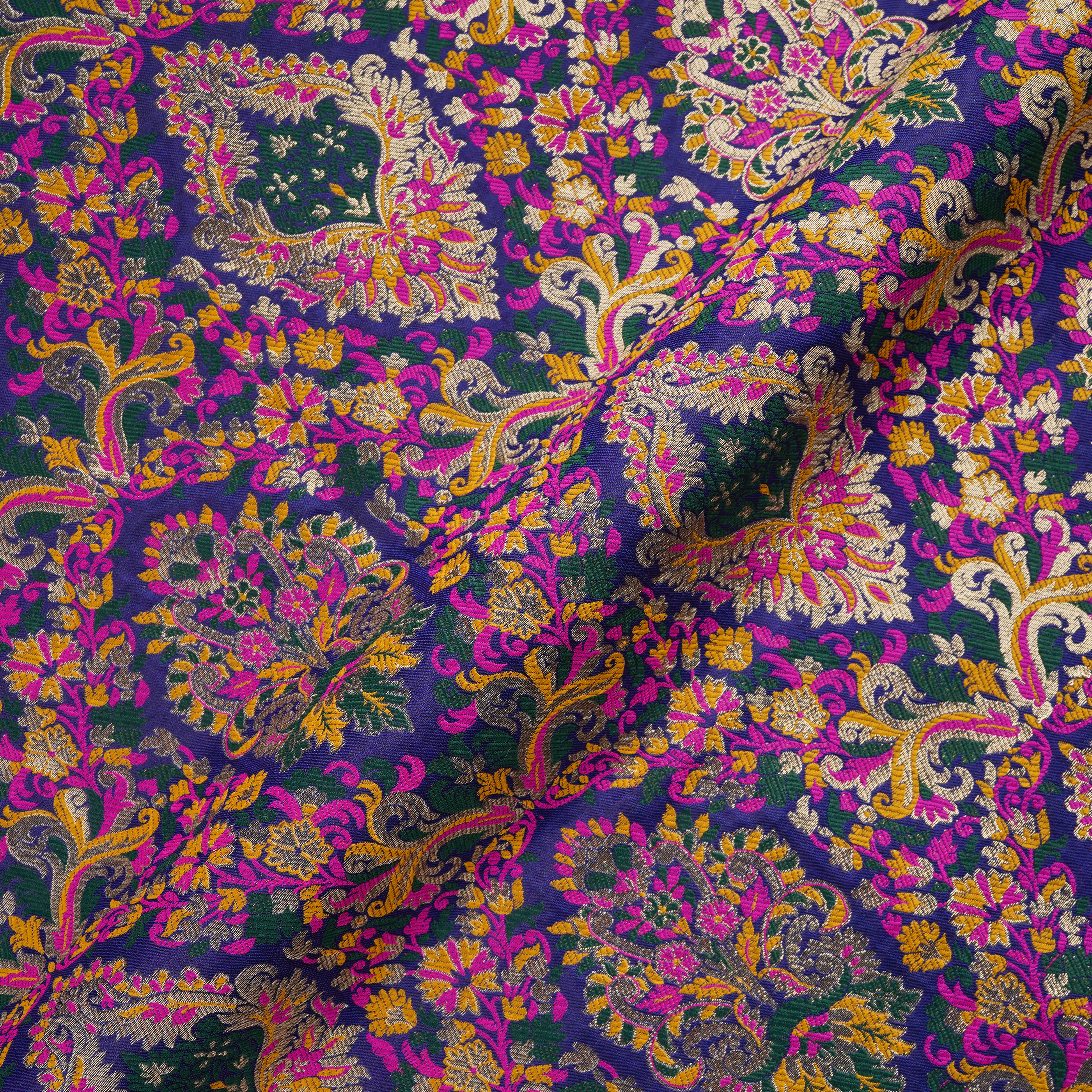 Indigo Jamawar Satin Zarbaft