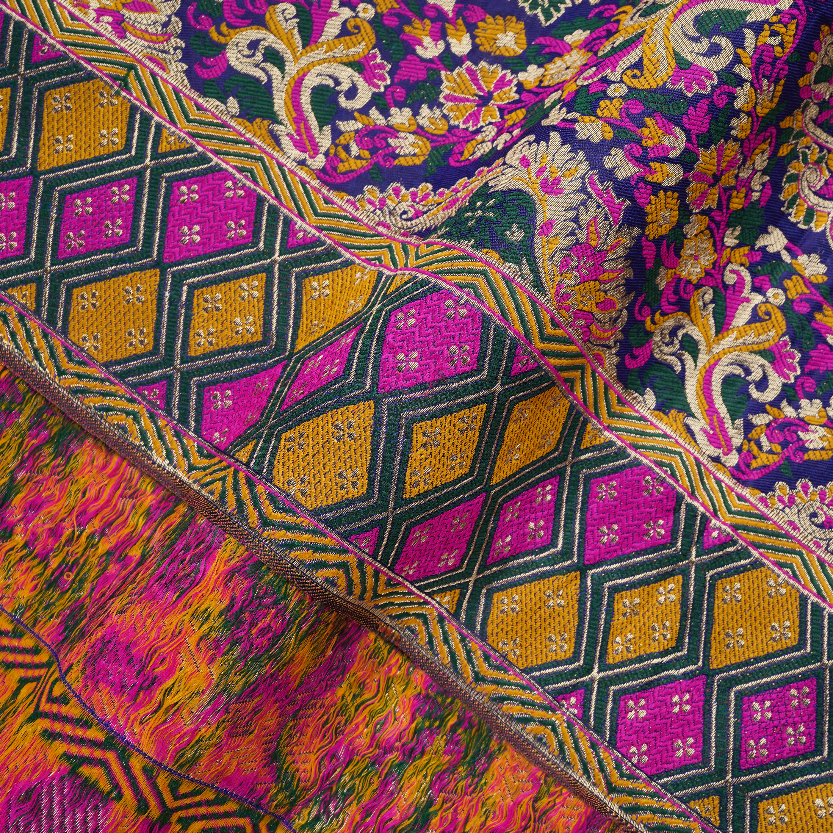 Indigo Jamawar Satin Zarbaft