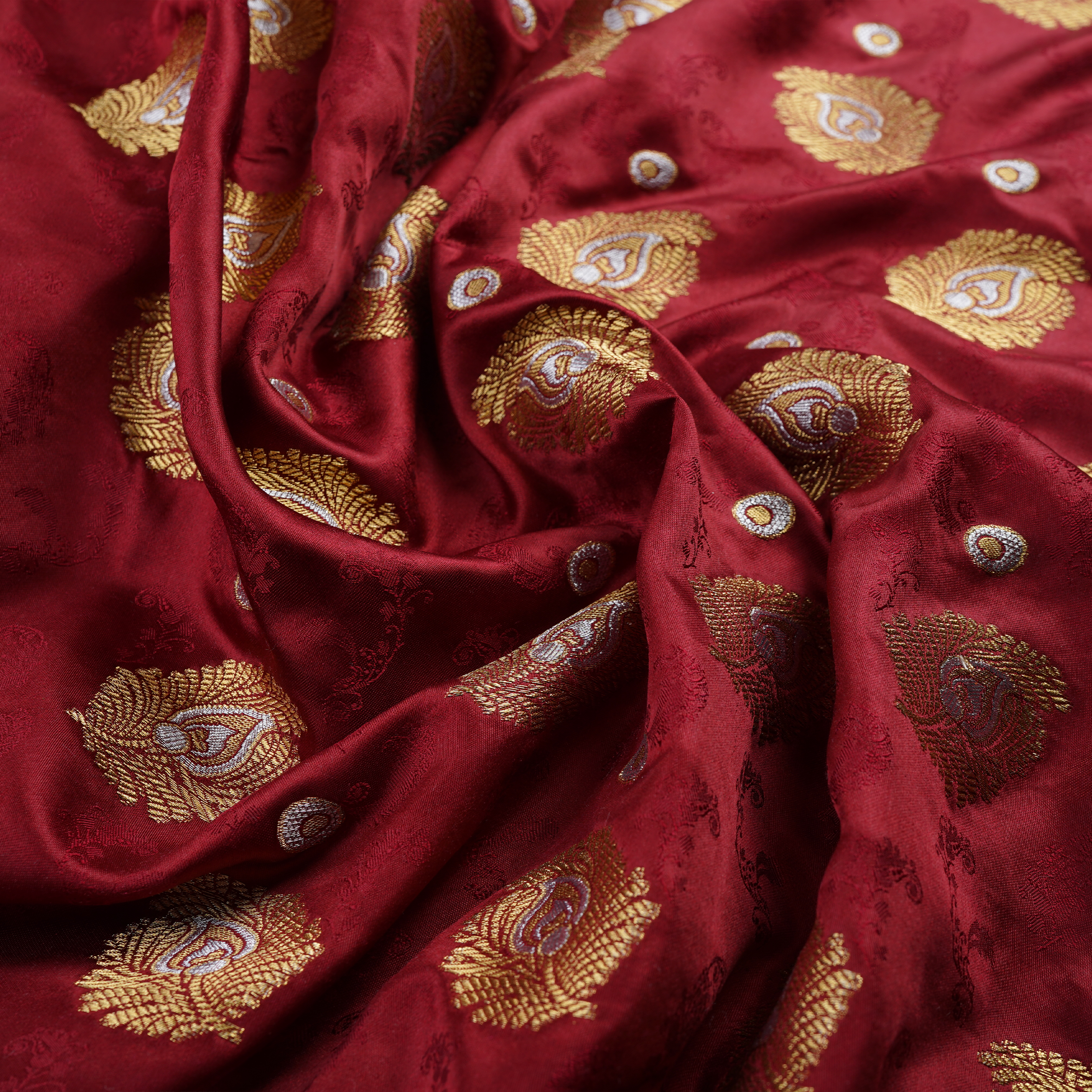 Morjaal – Self Jamawar Katan Satin with Peacock Feather Buti