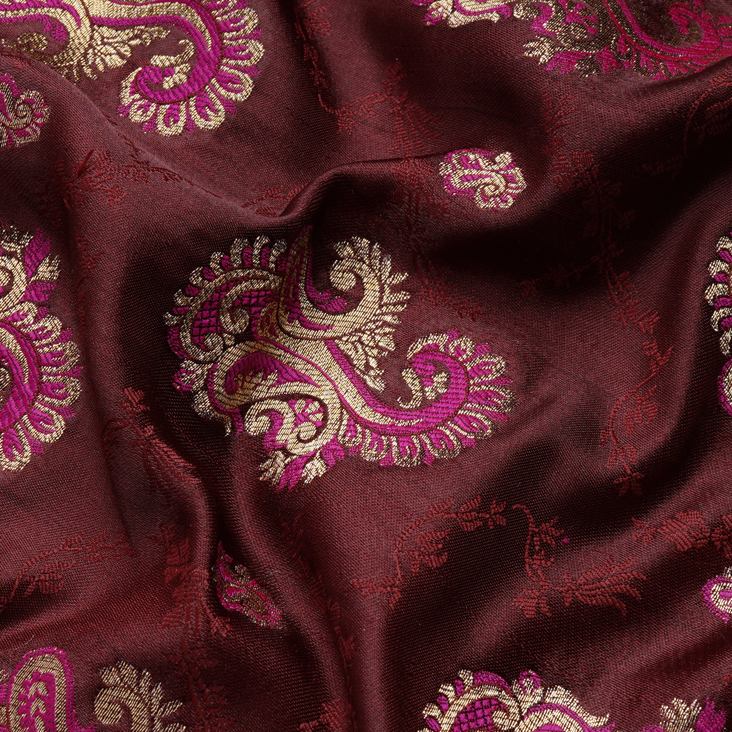 Gulrukh – Satin Jamawar Kamkhwab Fabric with Mughal Art
