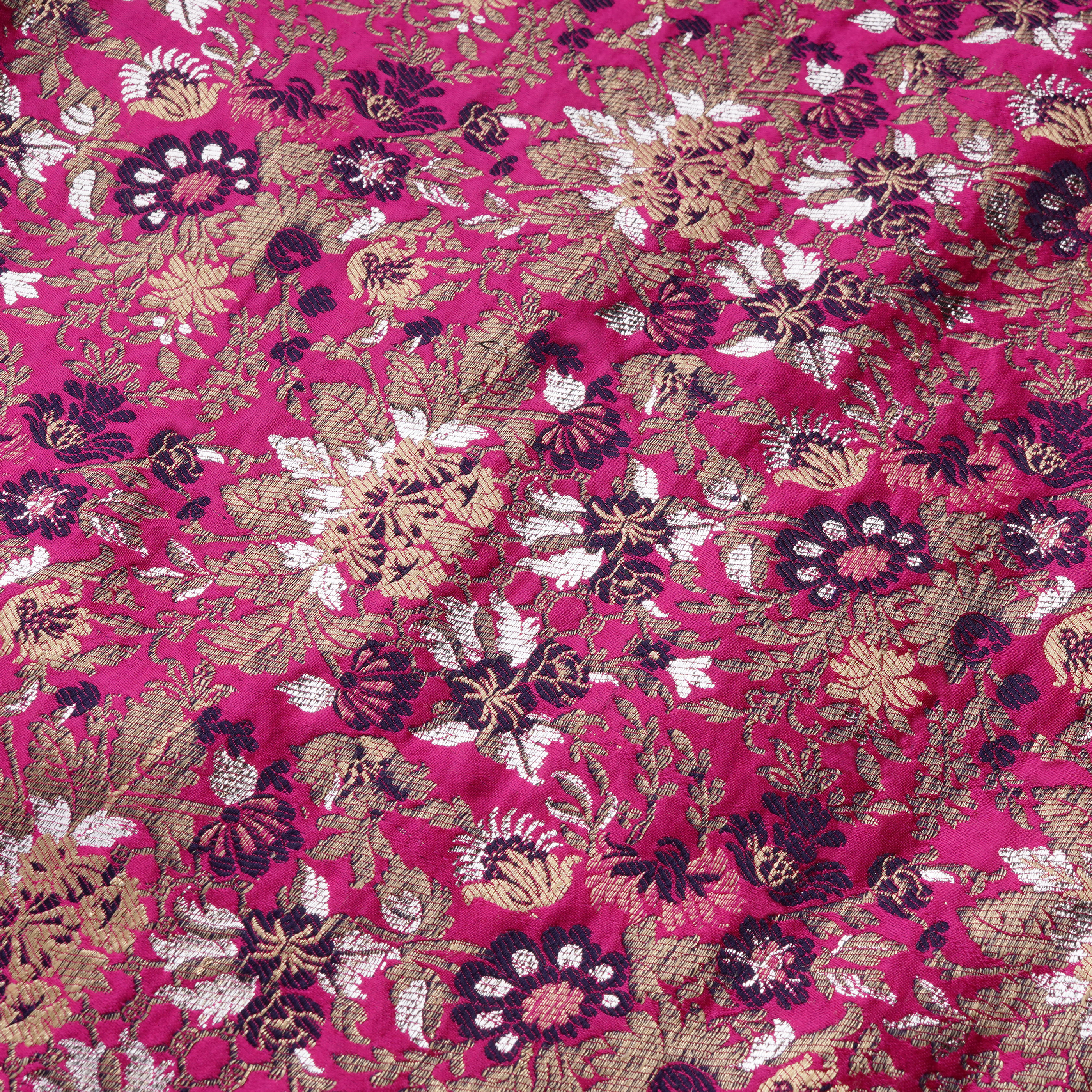 Neel-Gulzar – Pure Katan Satin (Heavyweight | Indigo Floral Jaal | Golden & Silver Zari)