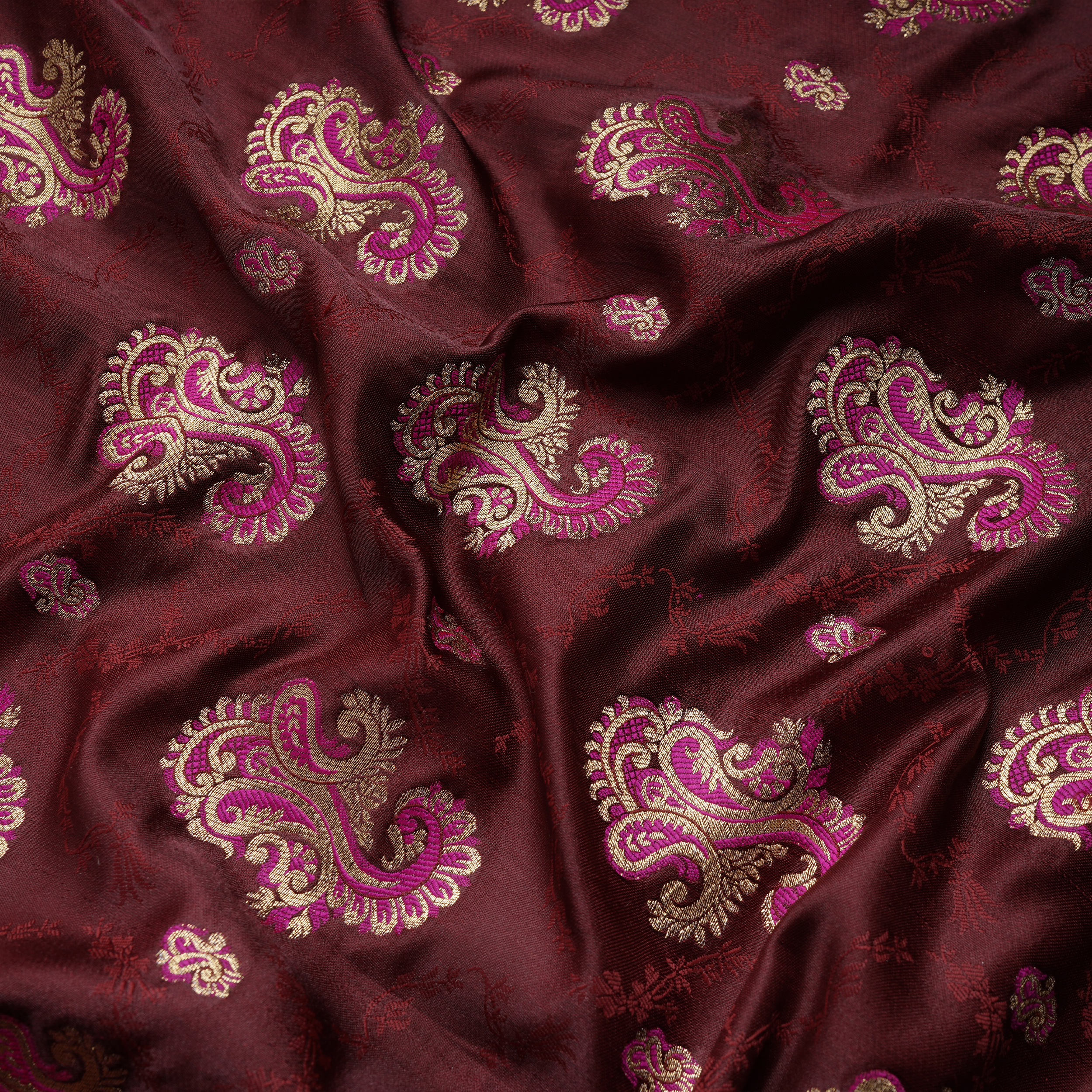 Gulrukh – Satin Jamawar Kamkhwab Fabric with Mughal Art