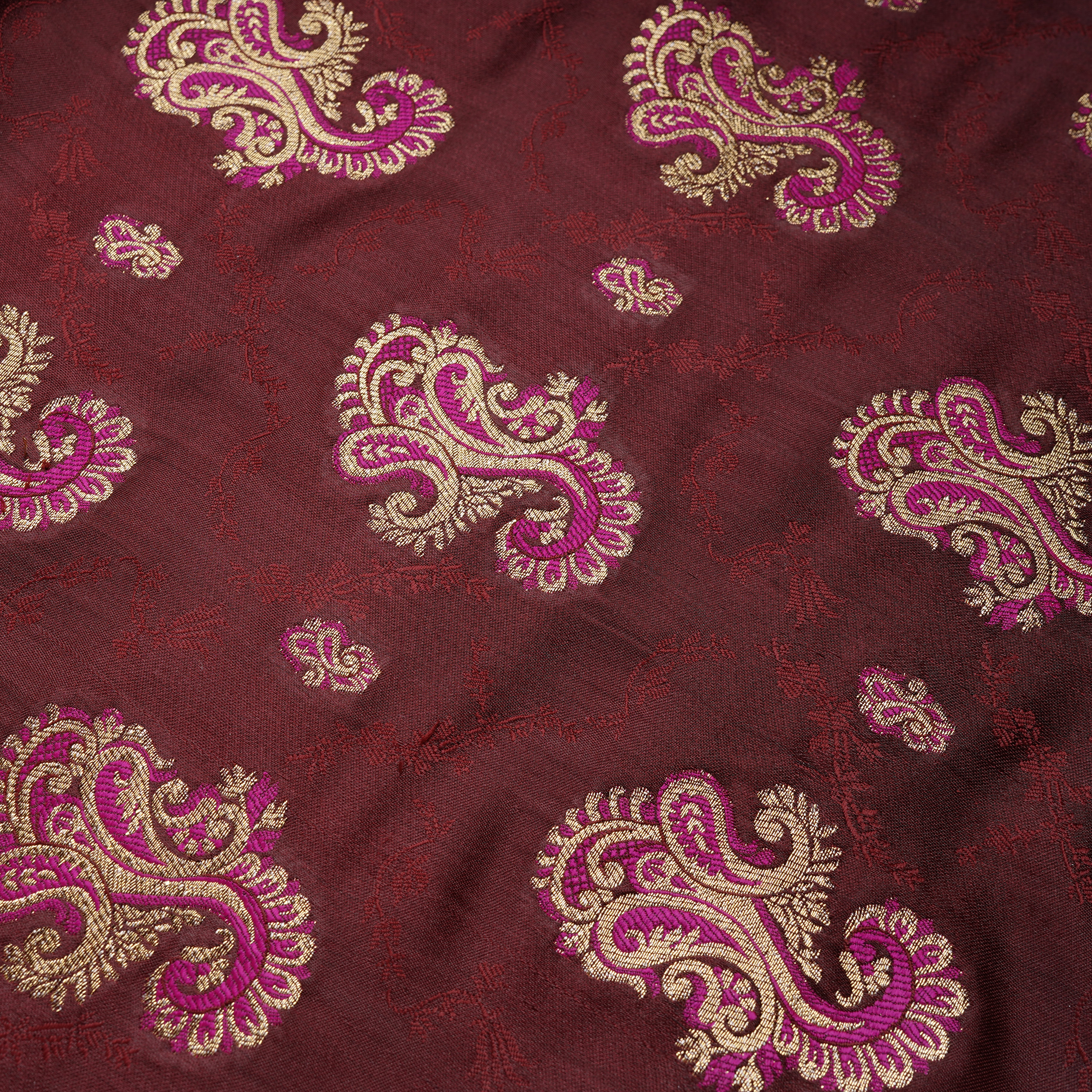 Gulrukh – Satin Jamawar Kamkhwab Fabric with Mughal Art