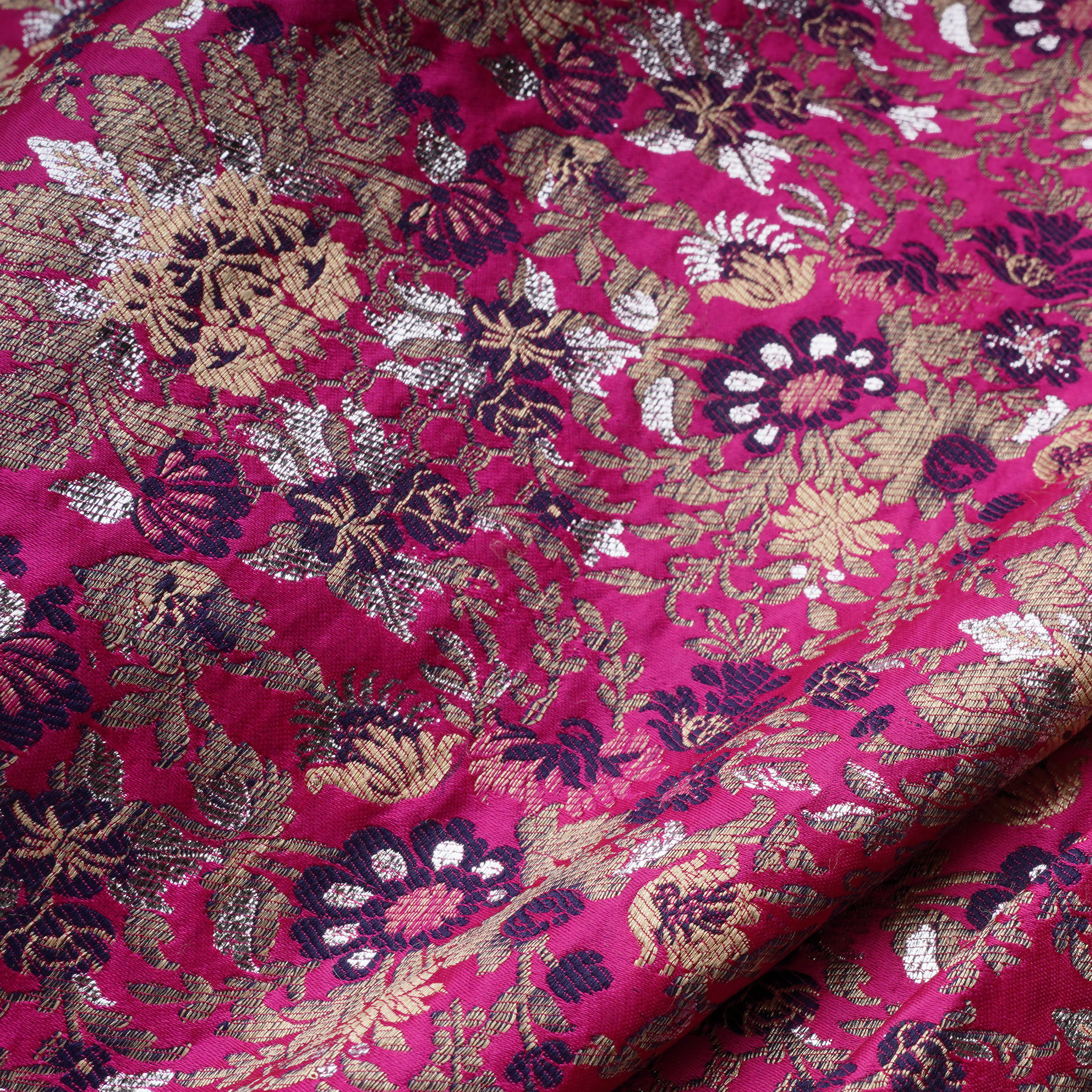 Neel-Gulzar – Pure Katan Satin (Heavyweight | Indigo Floral Jaal | Golden & Silver Zari)
