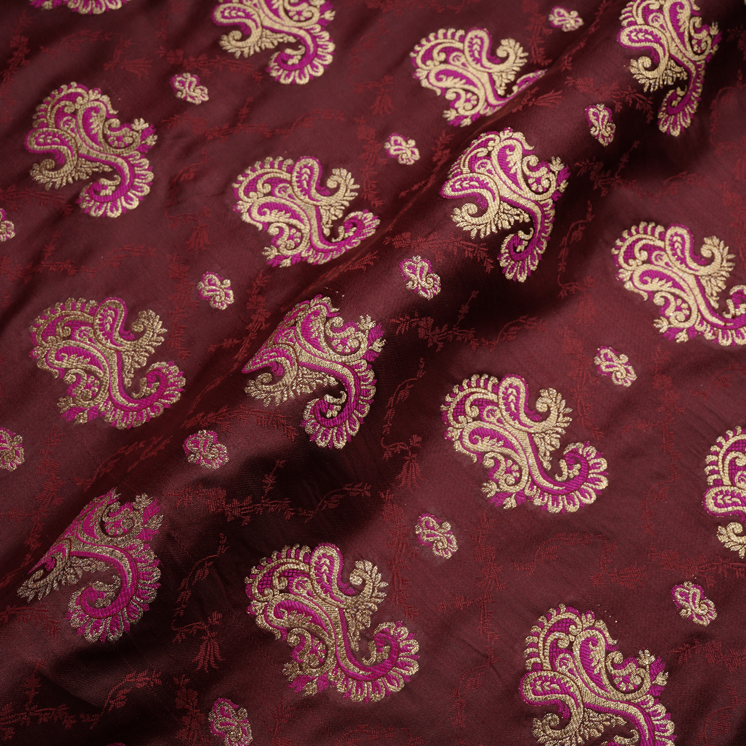 Gulrukh – Satin Jamawar Kamkhwab Fabric with Mughal Art