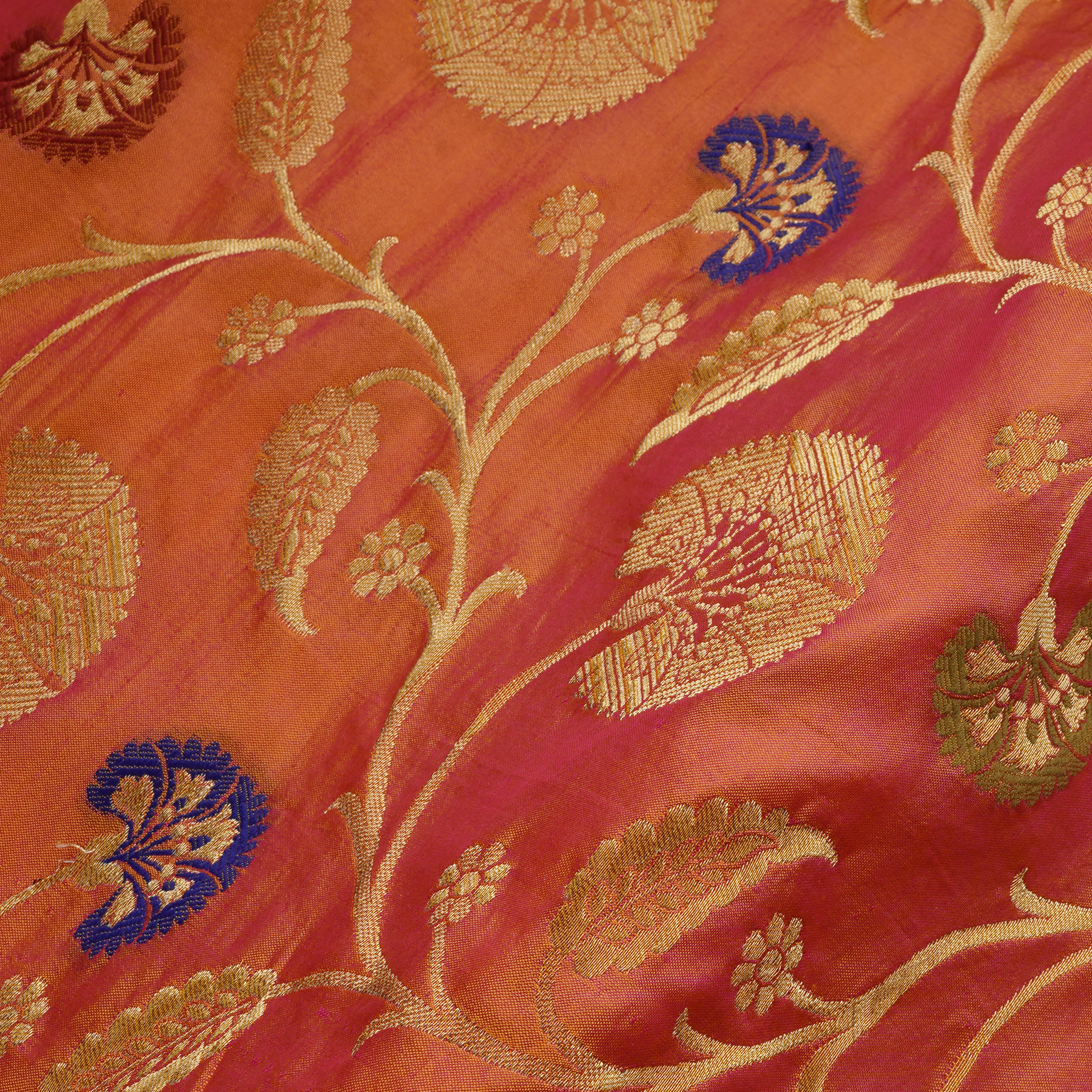 Gulbadan – Pure Indian Katan (Dual Tone | Floral Pattern | 4-Color Thread | Golden Zari)