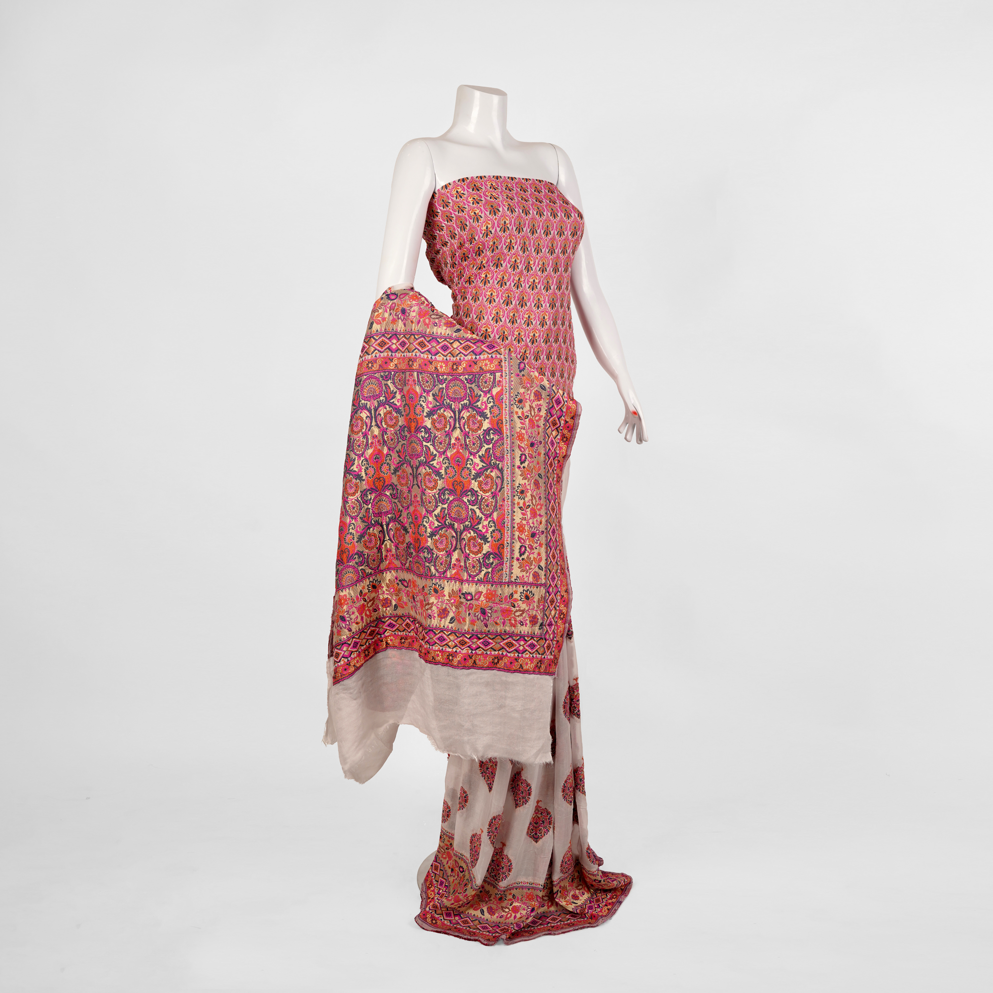 'Gulpash' Chiffon Kamkhwab Saree