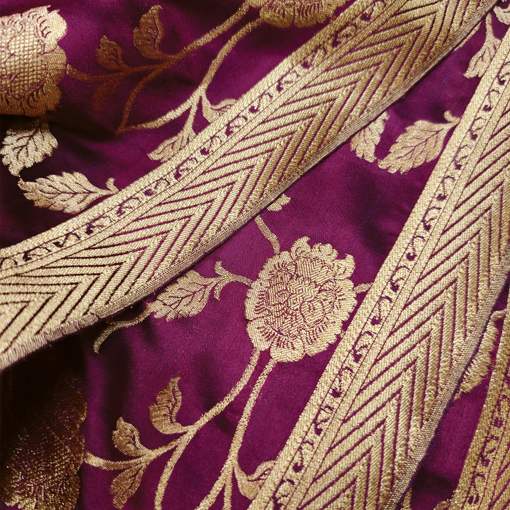 Lams-e-Noor – Pure Katan Satin Silk Floral Jaal Fabric