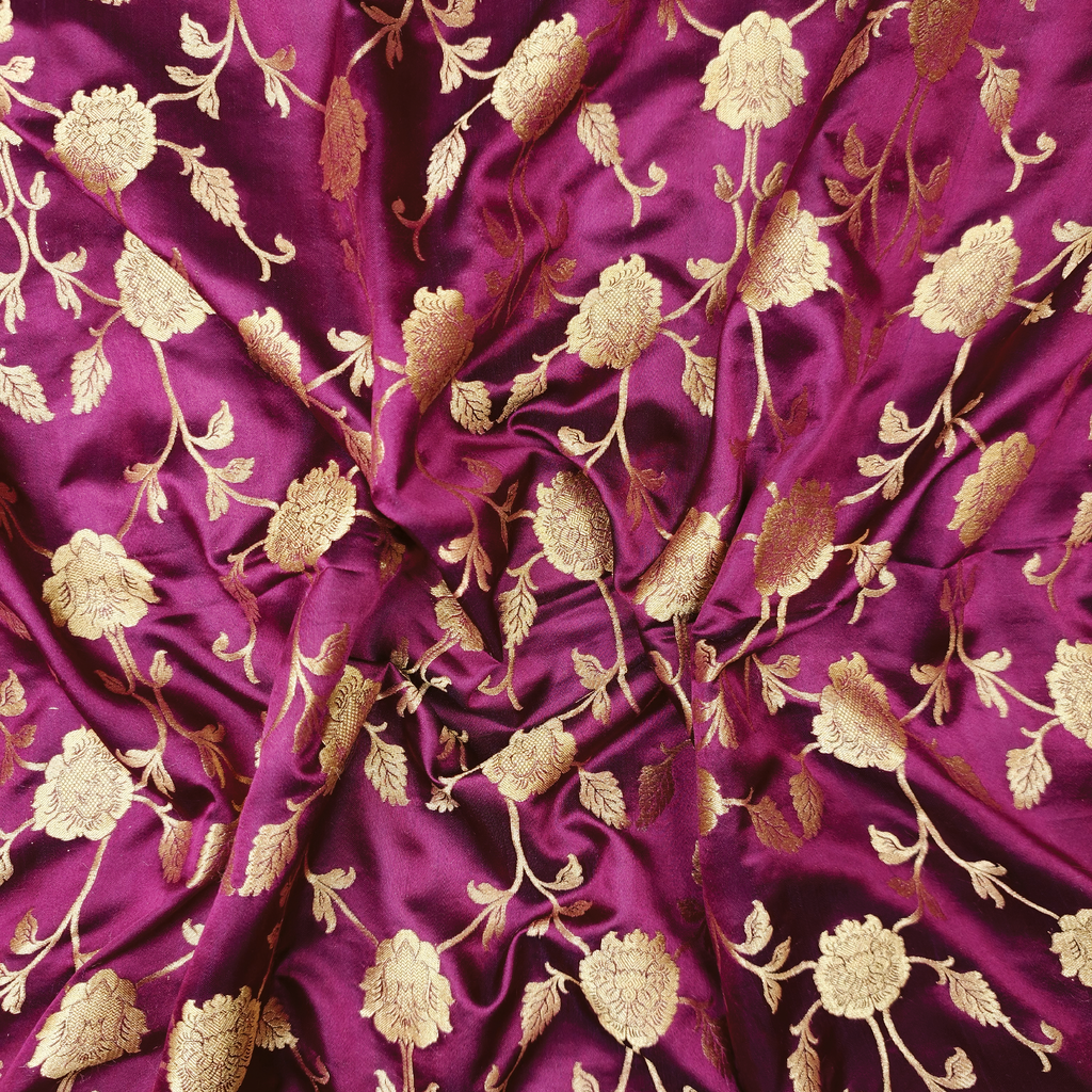 Lams-e-Noor – Pure Katan Satin Silk Floral Jaal Fabric