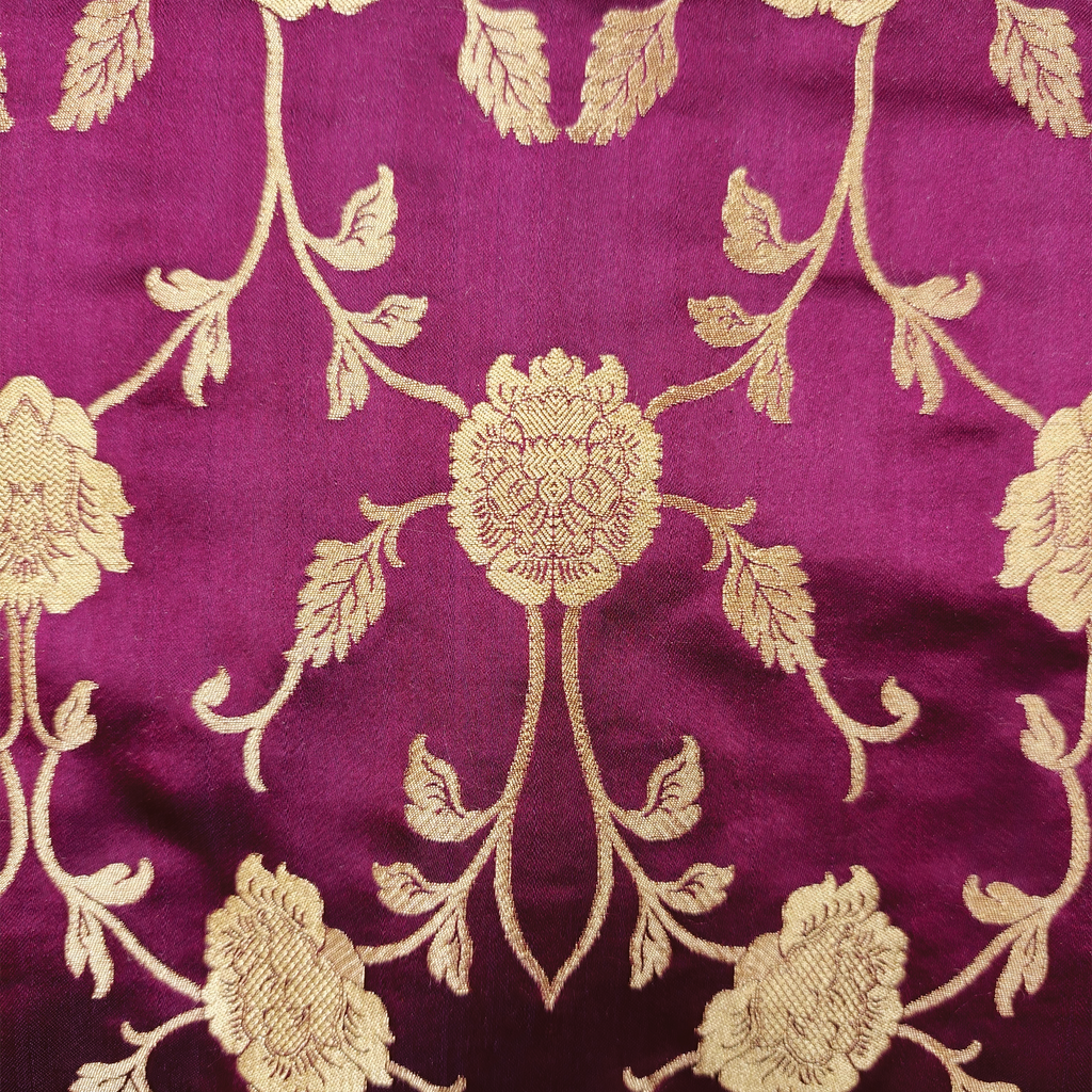 Lams-e-Noor – Pure Katan Satin Silk Floral Jaal Fabric