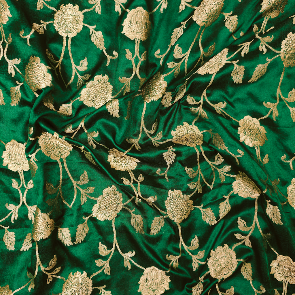 Lams-e-Noor – Pure Katan Satin Silk Floral Jaal Fabric