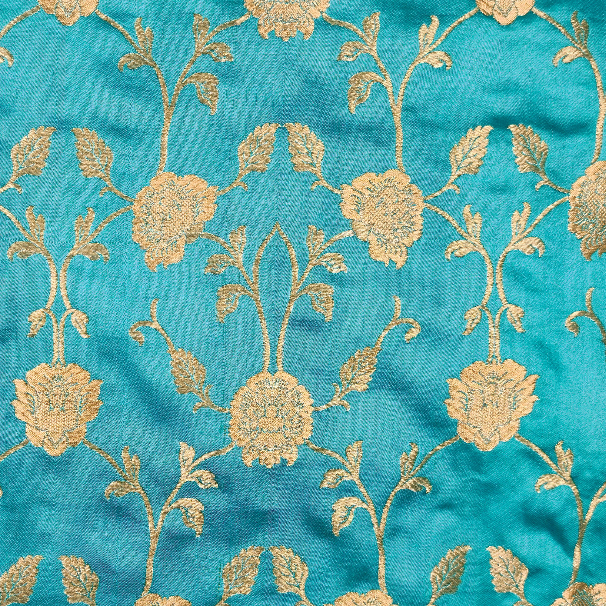 Lams-e-Noor – Pure Katan Satin Silk Floral Jaal Fabric