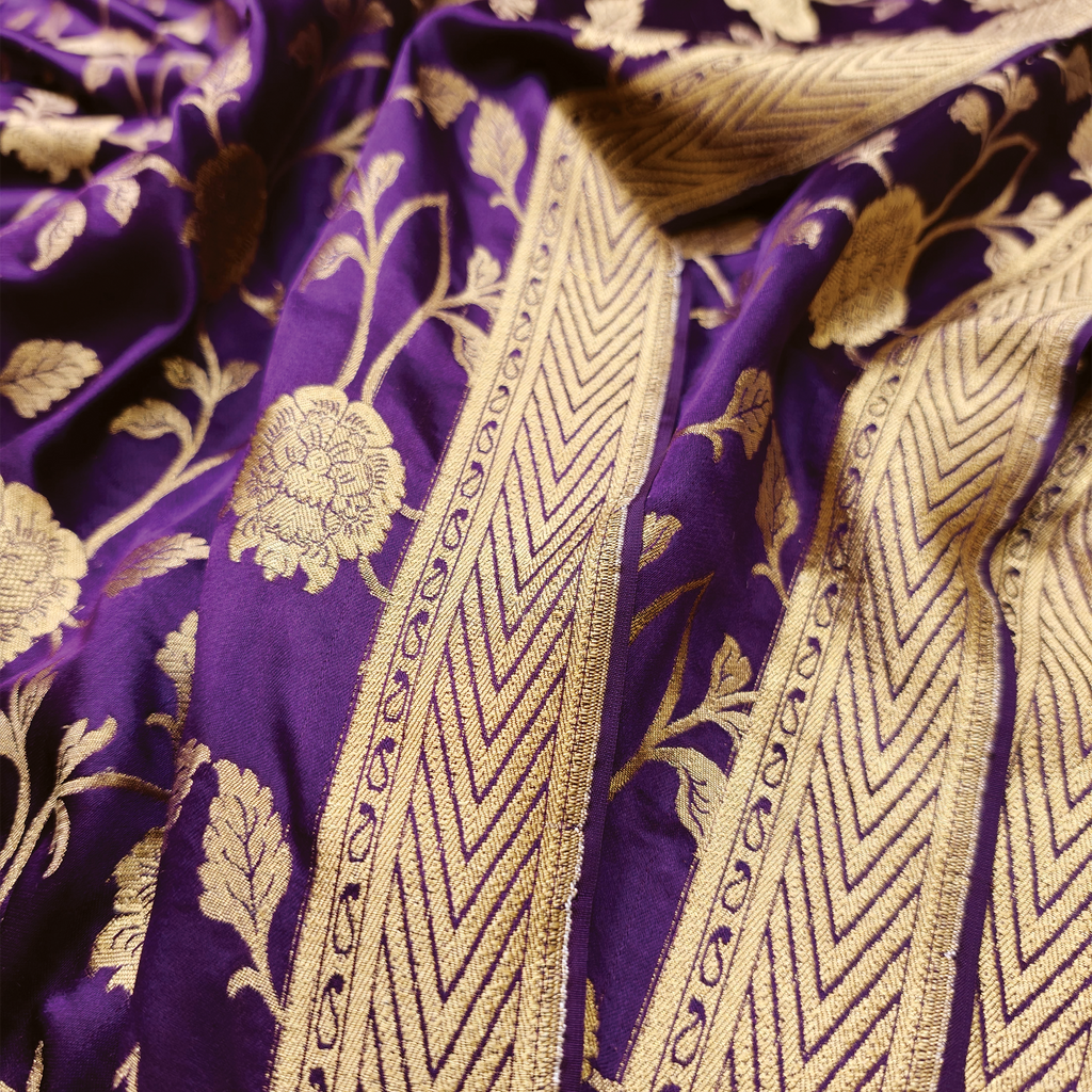 Lams-e-Noor – Pure Katan Satin Silk Floral Jaal Fabric