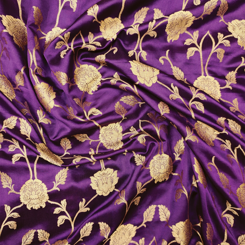 Lams-e-Noor – Pure Katan Satin Silk Floral Jaal Fabric