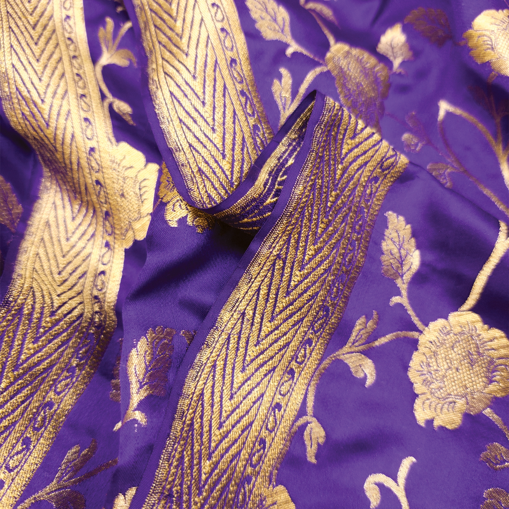 Lams-e-Noor – Pure Katan Satin Silk Floral Jaal Fabric