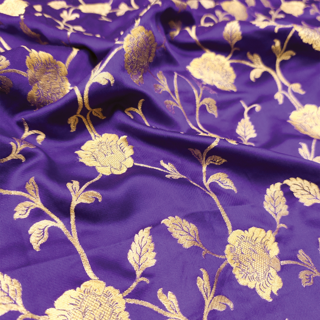 Lams-e-Noor – Pure Katan Satin Silk Floral Jaal Fabric