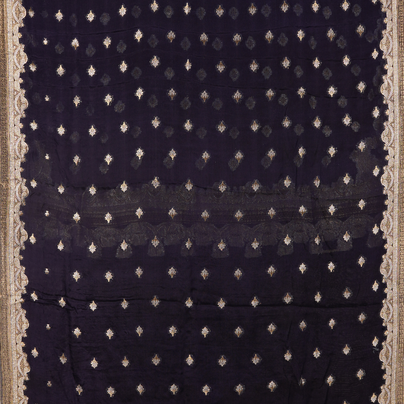 Mehr-e-Kashida – Pure Katan Chiffon Mughal Buti Shawl