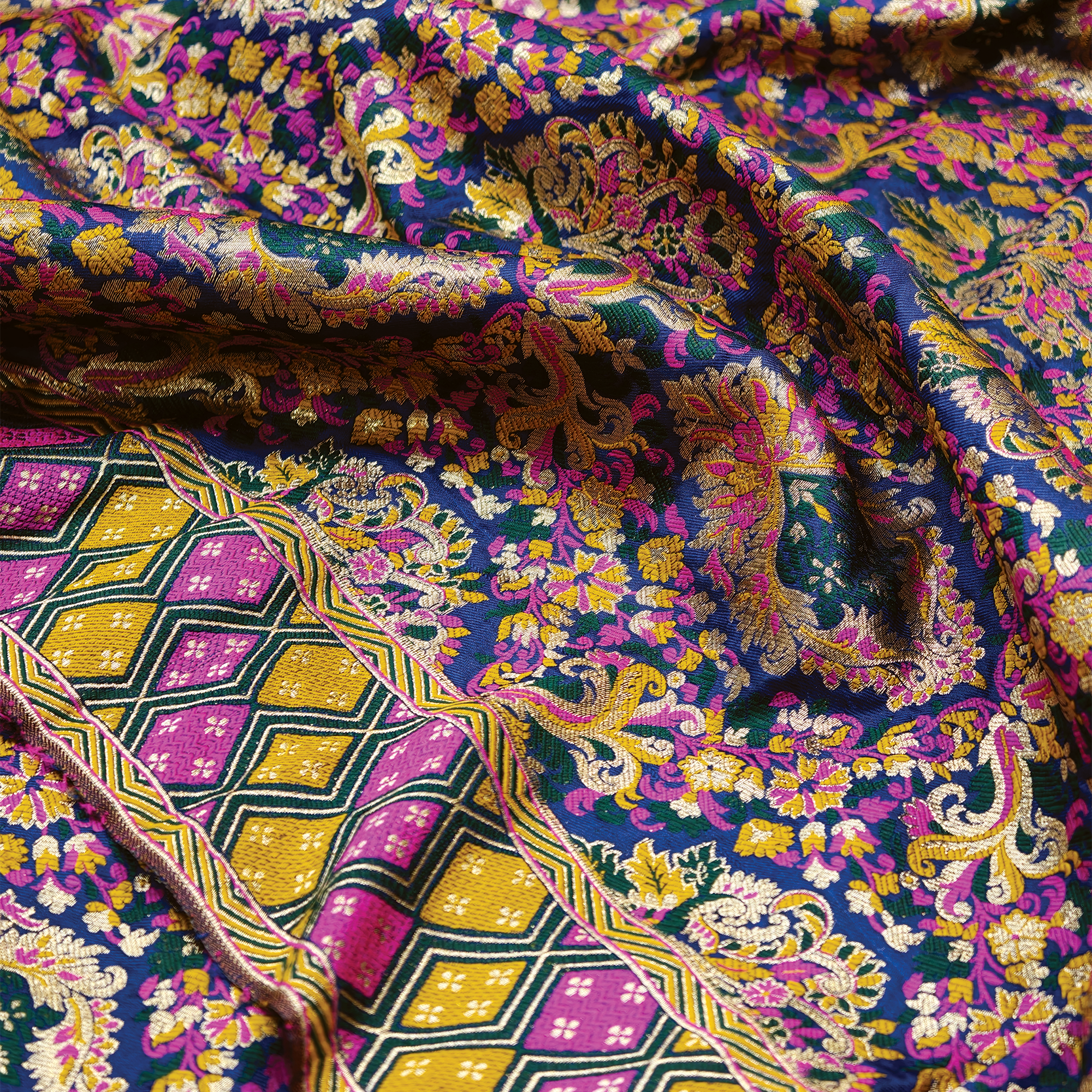Indigo Jamawar Satin Zarbaft