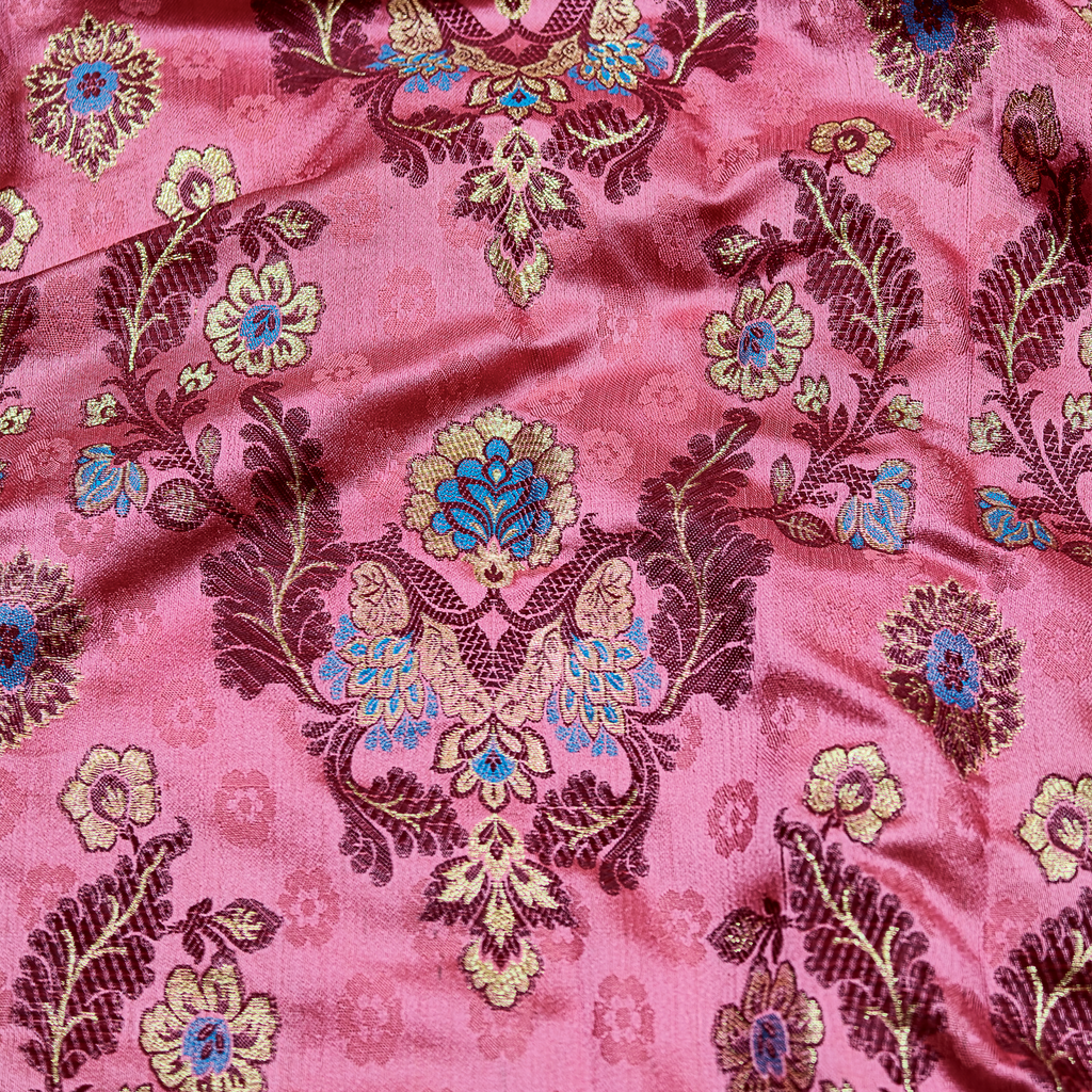 Shahnoor – Satin Jamawar Kamkhwab Fabric with Mughal Art