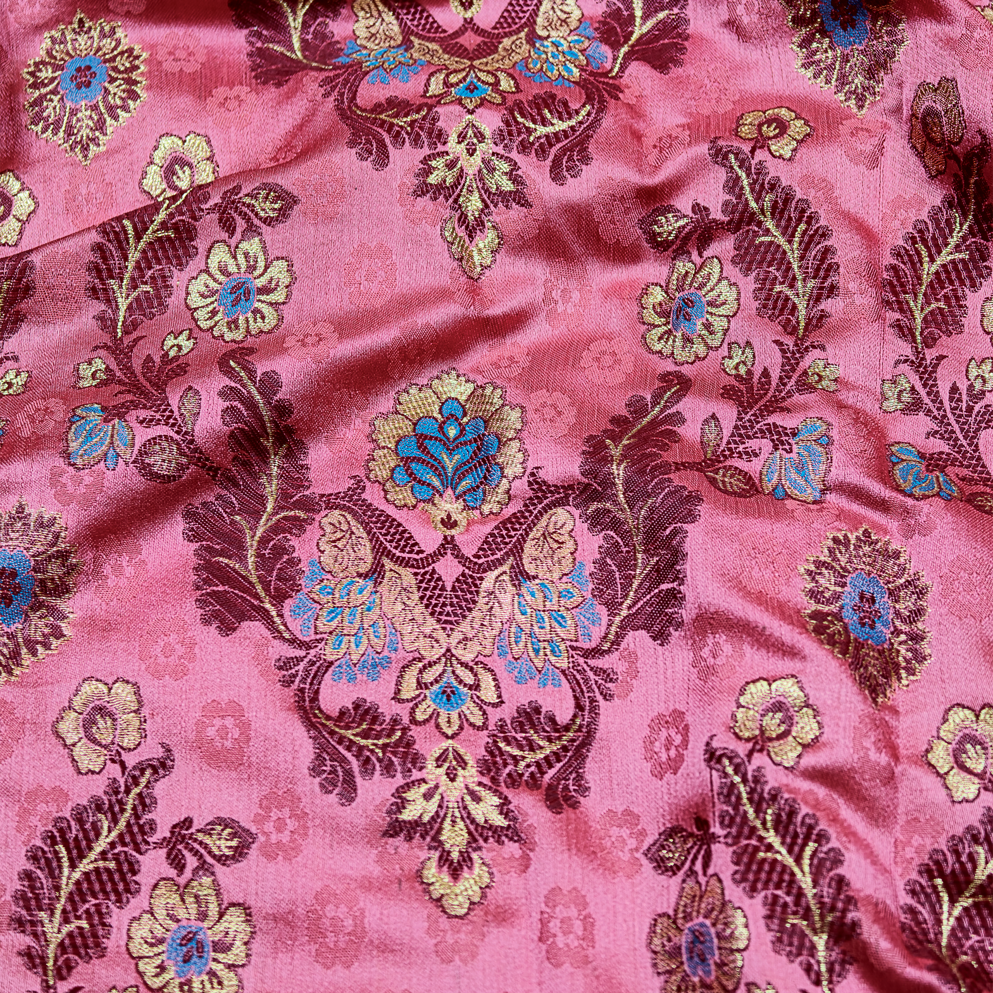 Shahnoor – Satin Jamawar Kamkhwab Fabric with Mughal Art