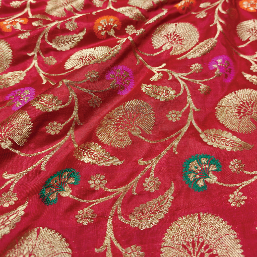 Guljaal-e-Khaalis (Red) – Pure Katan Silk Floral Jaal