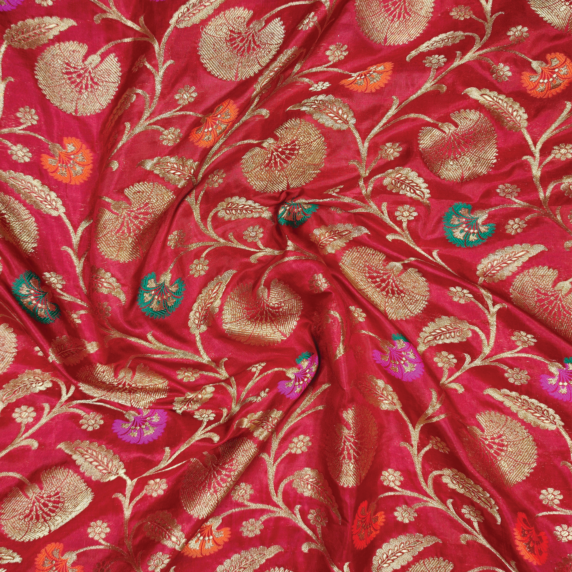 Guljaal-e-Khaalis (Red) – Pure Katan Silk Floral Jaal
