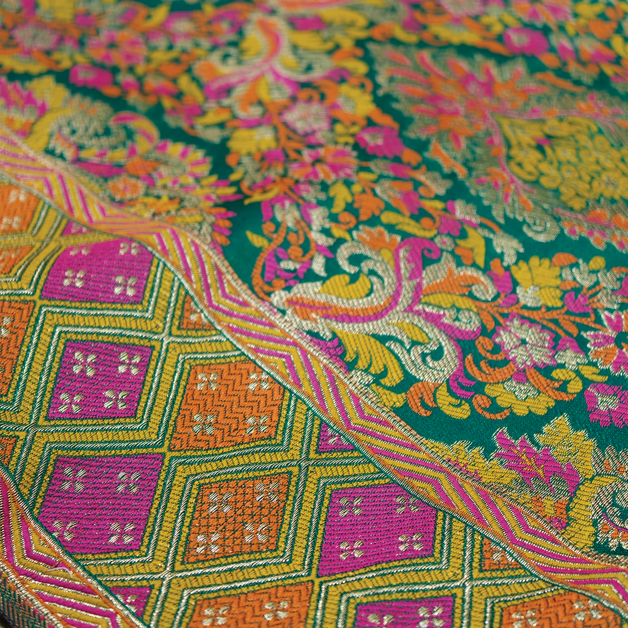 Indigo Jamawar Satin Zarbaft