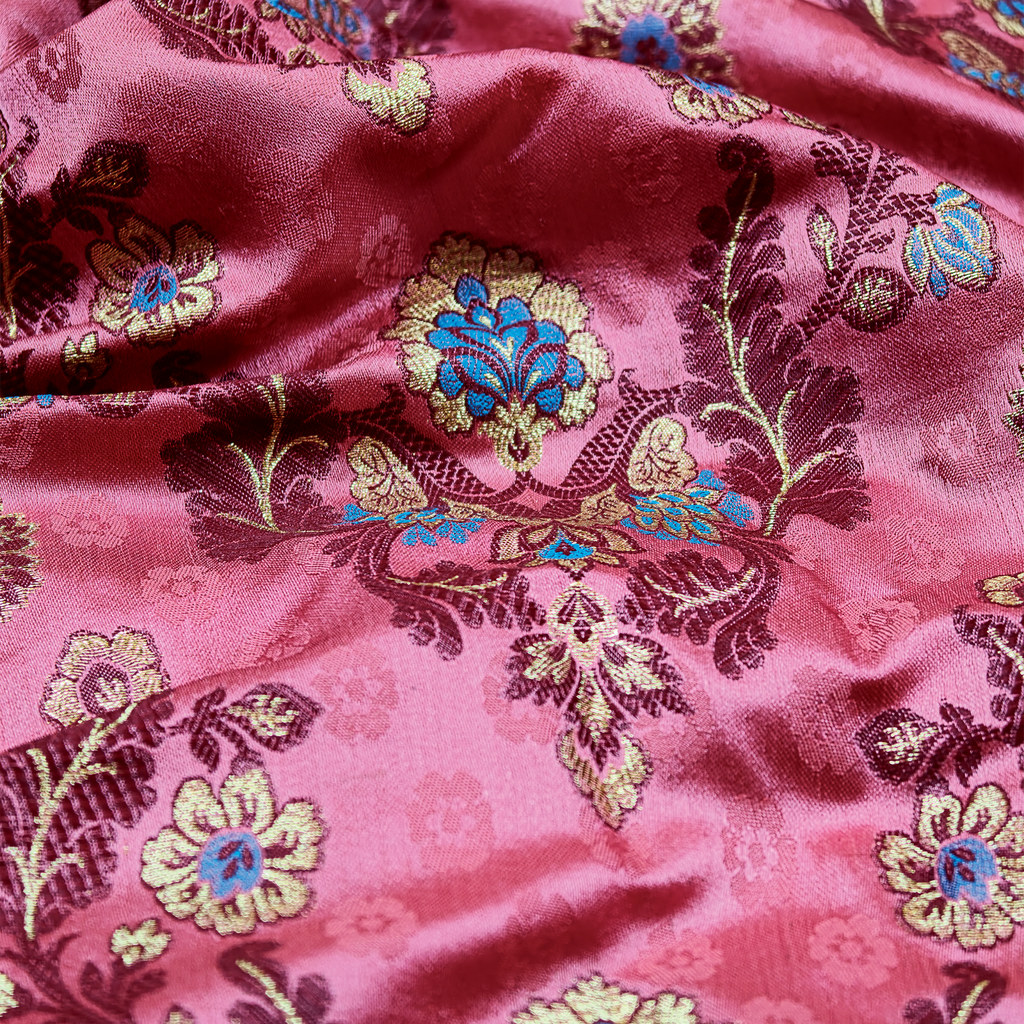 Shahnoor – Satin Jamawar Kamkhwab Fabric with Mughal Art