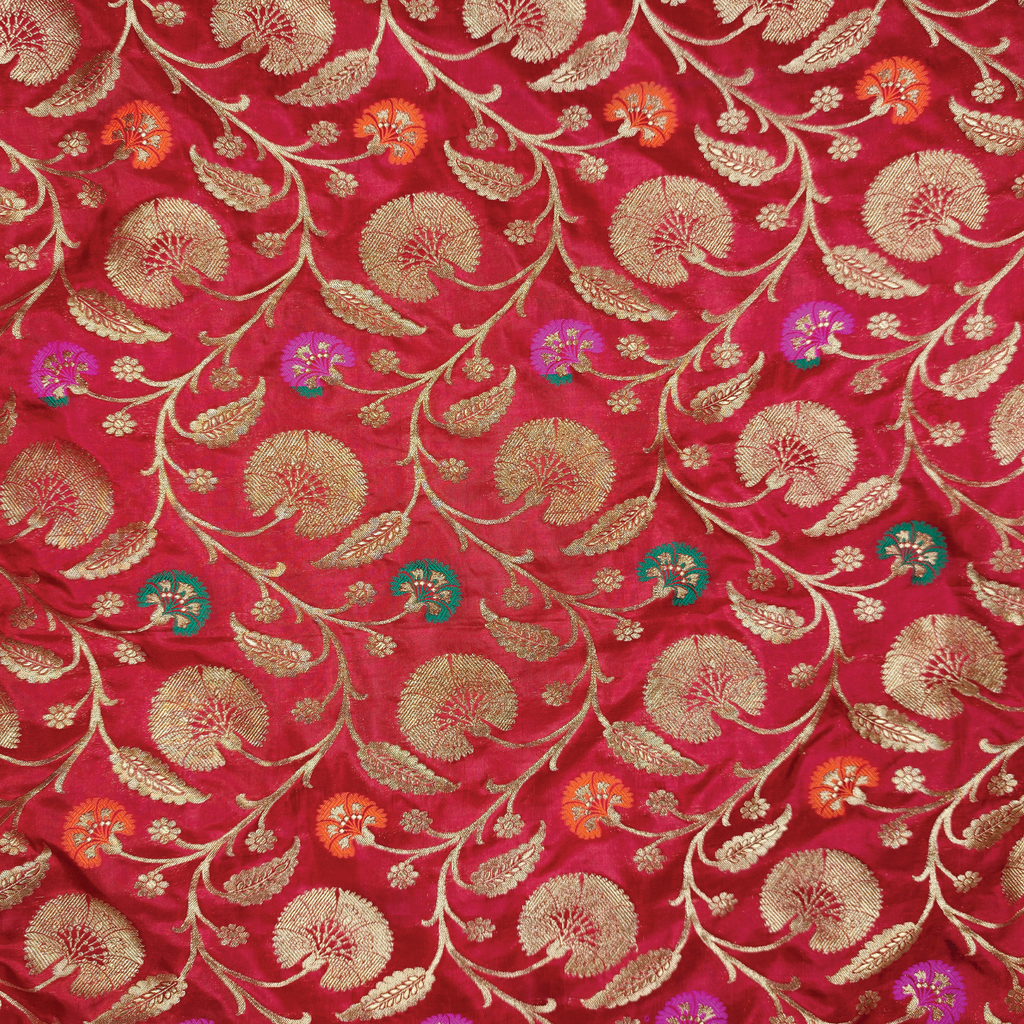 Guljaal-e-Khaalis (Red) – Pure Katan Silk Floral Jaal