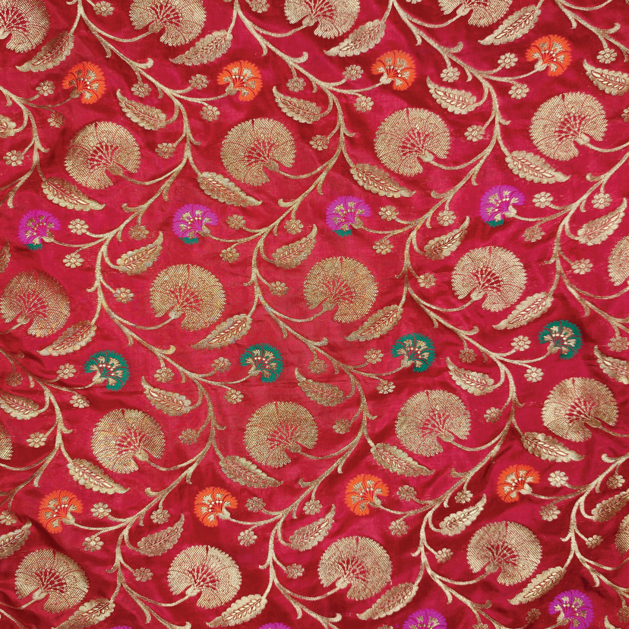 Guljaal-e-Khaalis (Red) – Pure Katan Silk Floral Jaal