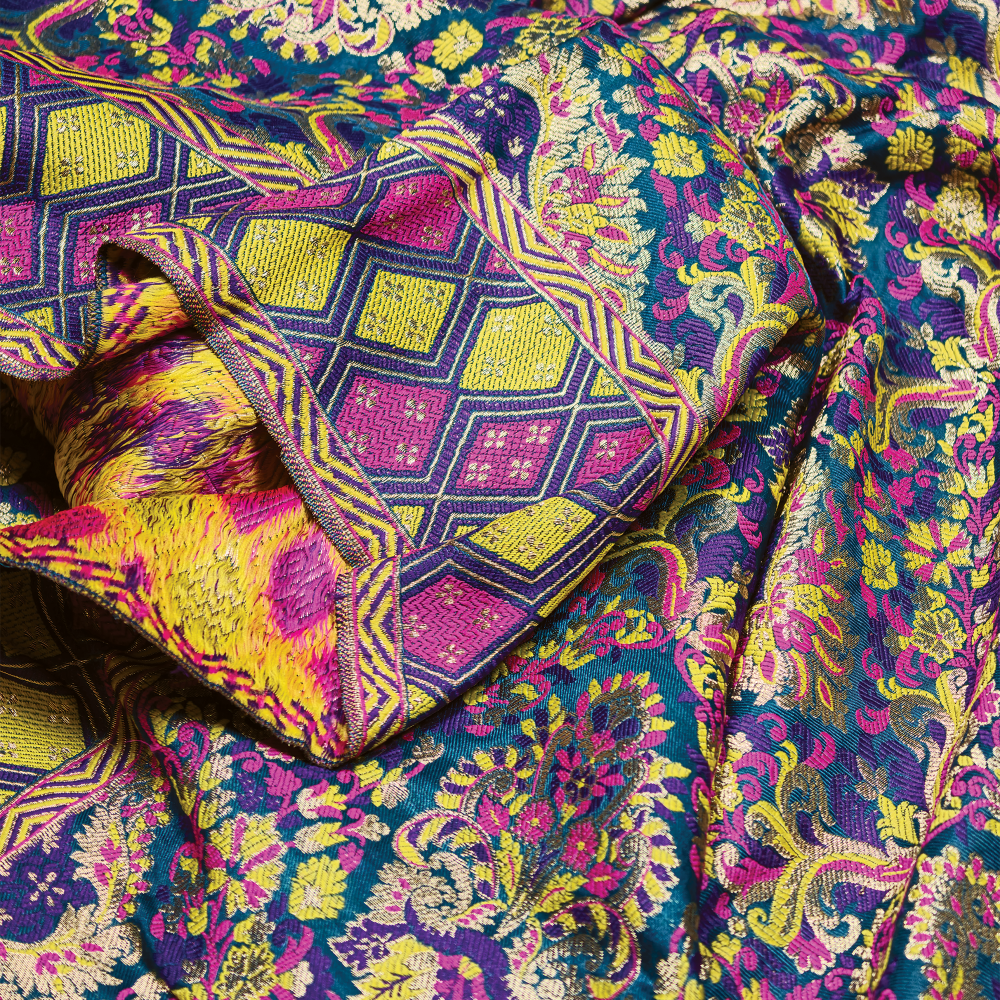 Indigo Jamawar Satin Zarbaft