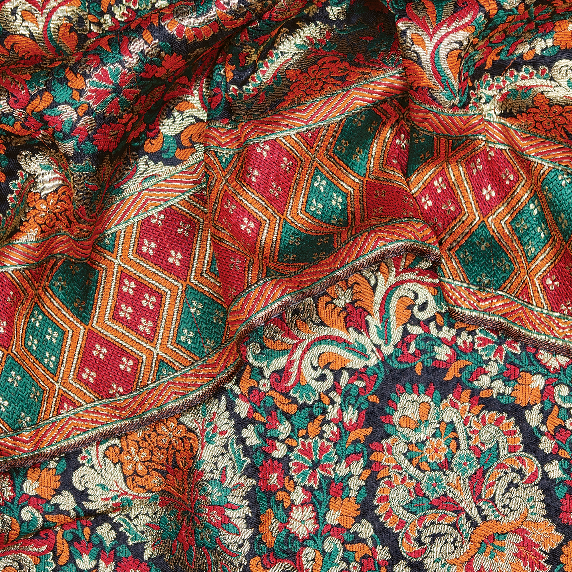 Indigo Jamawar Satin Zarbaft