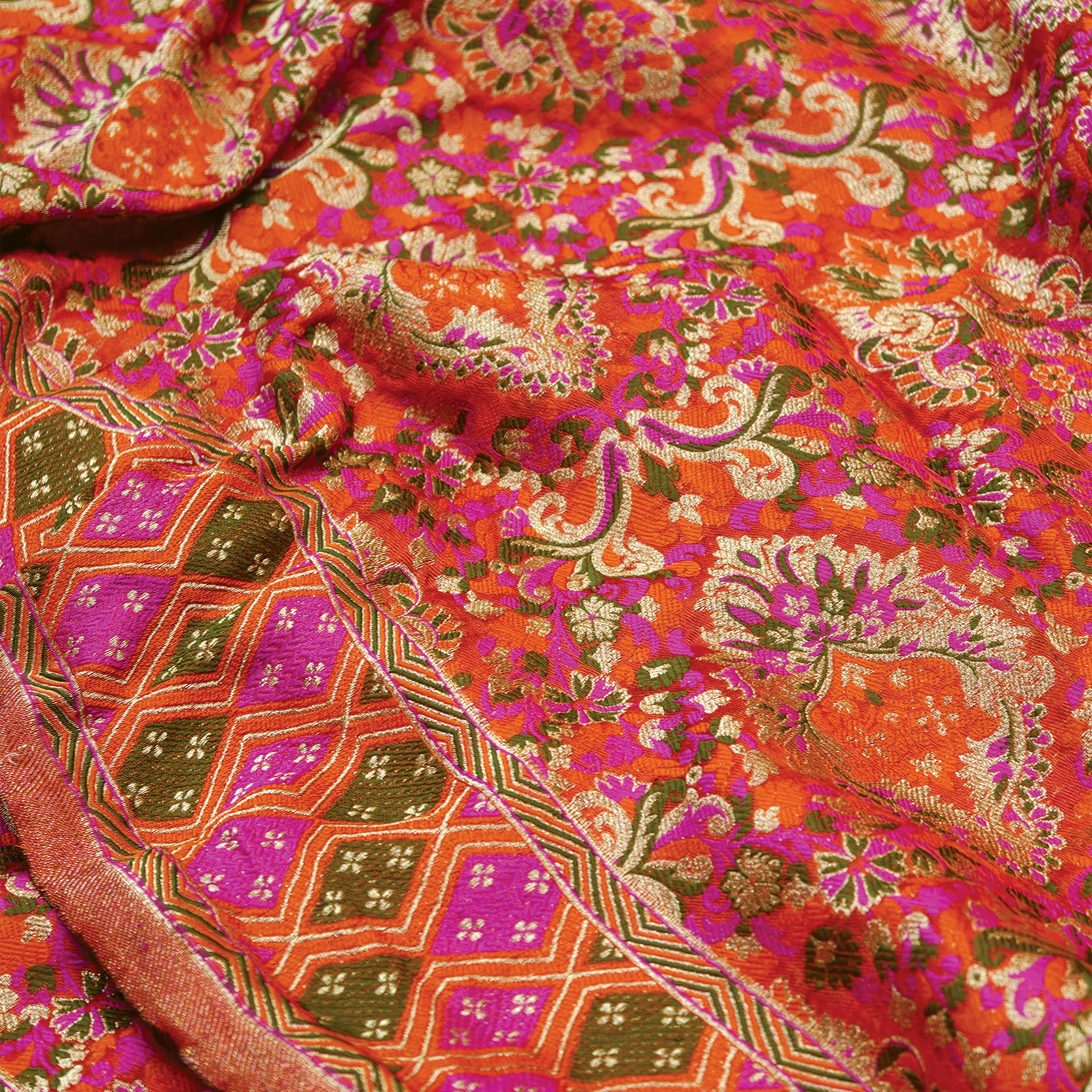 Indigo Jamawar Satin Zarbaft