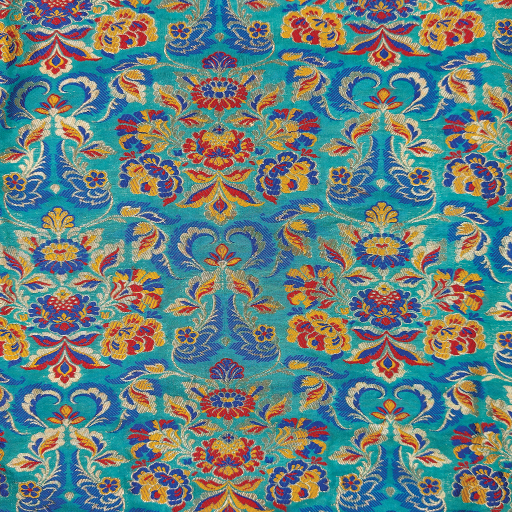 Gulistan – Satin Jamawar with Indigo Floral Borders