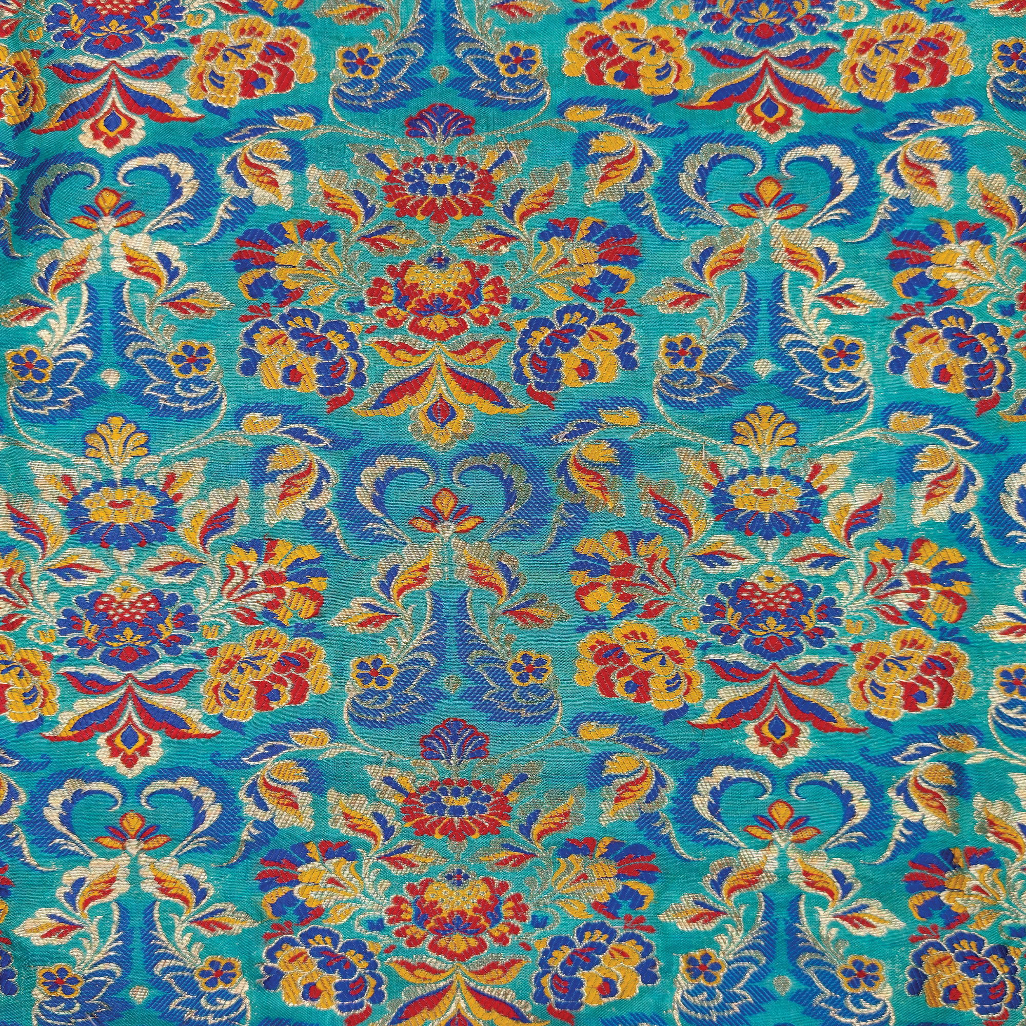 Gulistan – Satin Jamawar with Indigo Floral Borders