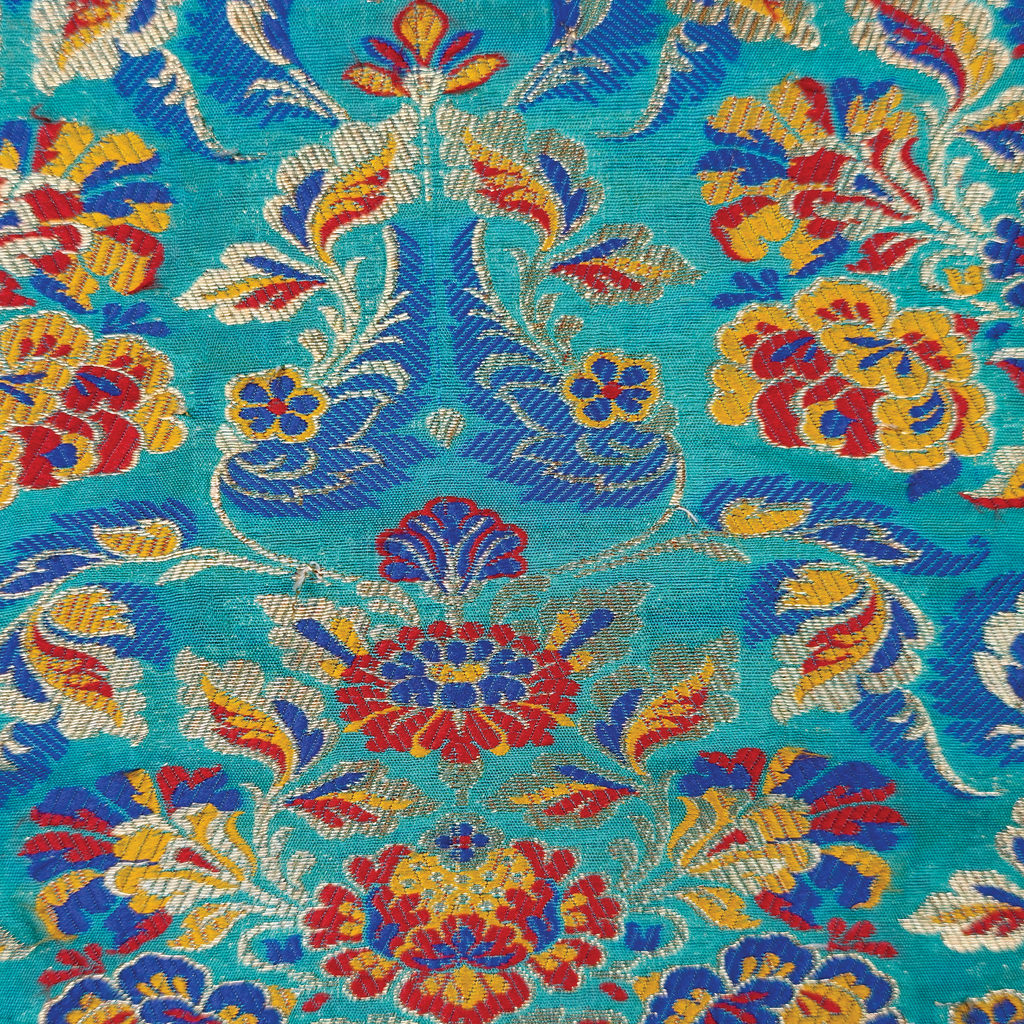 Gulistan – Satin Jamawar with Indigo Floral Borders