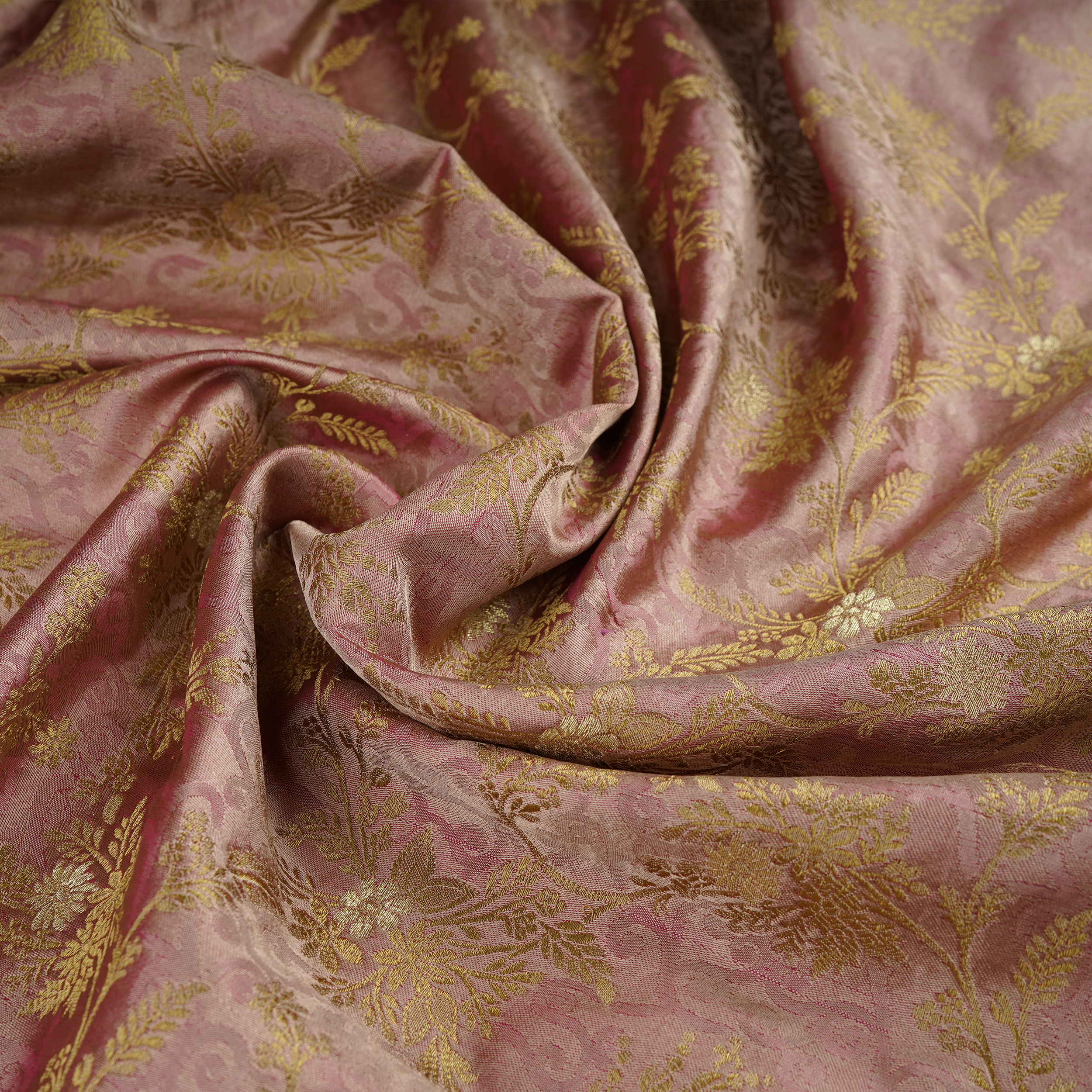 Gulistan-e-Rang – Pure Satin (Yarn Dyed | 2-Color Thread | Floral Jaal with Golden Zari)