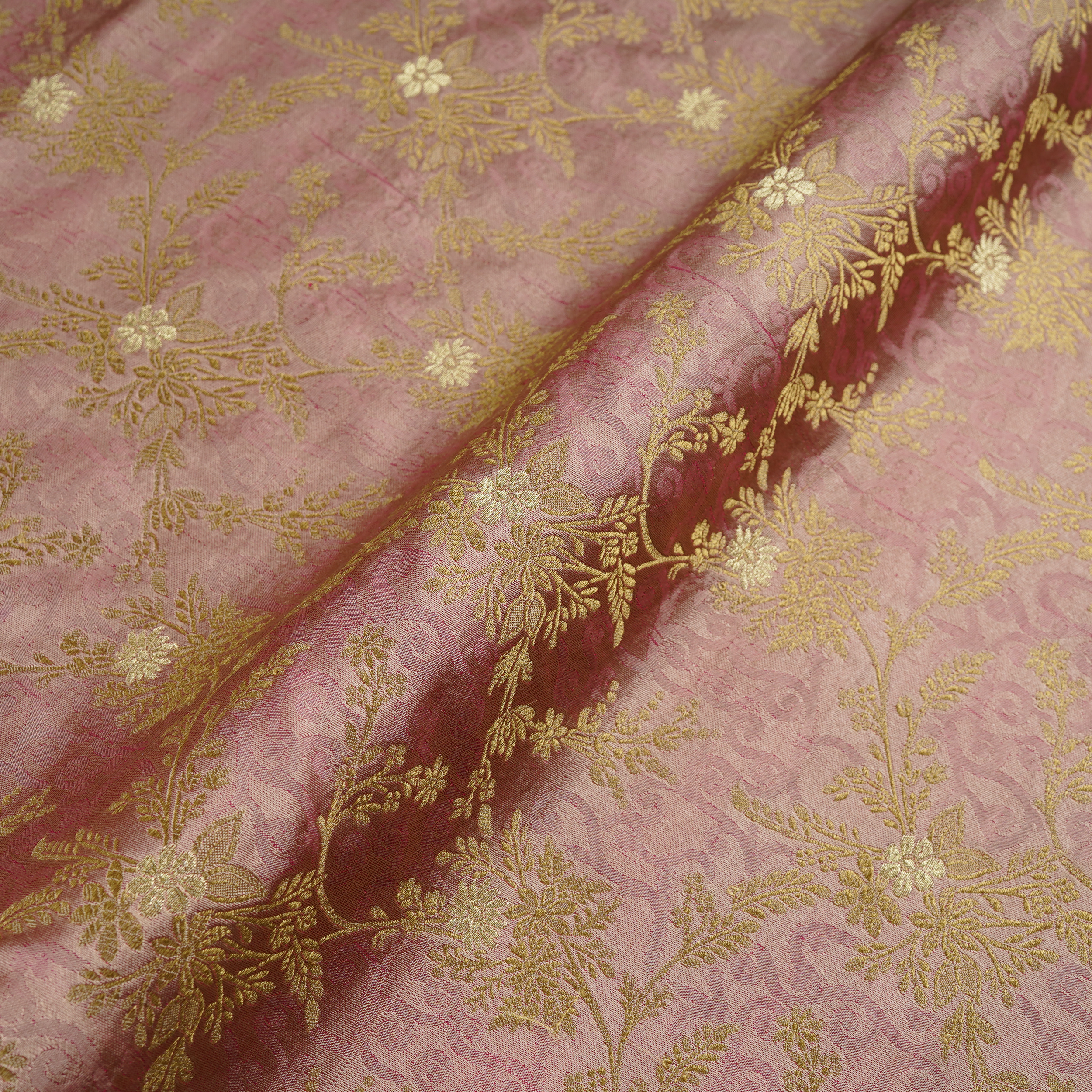 Gulistan-e-Rang – Pure Satin (Yarn Dyed | 2-Color Thread | Floral Jaal with Golden Zari)
