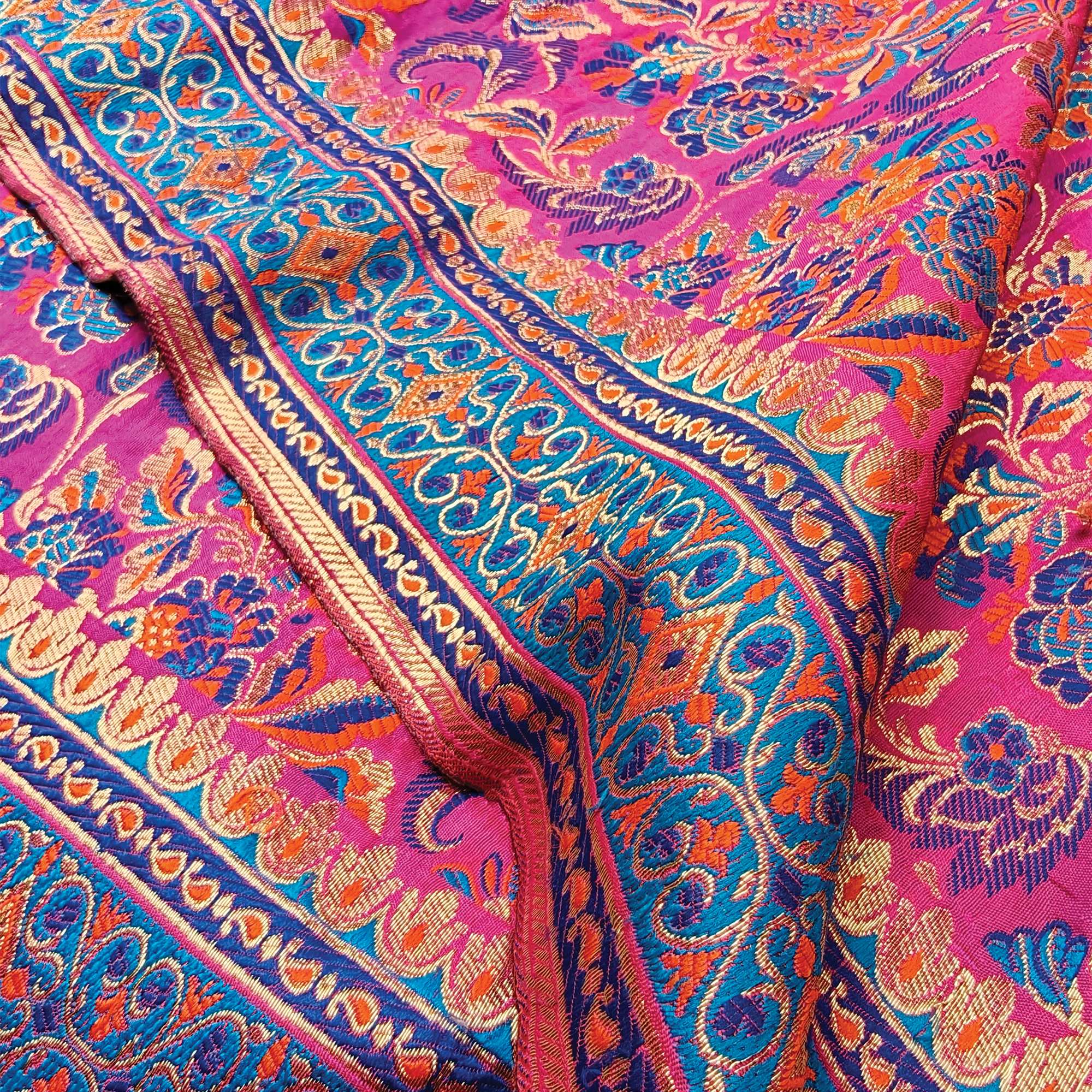 Gulistan – Satin Jamawar with Indigo Floral Borders