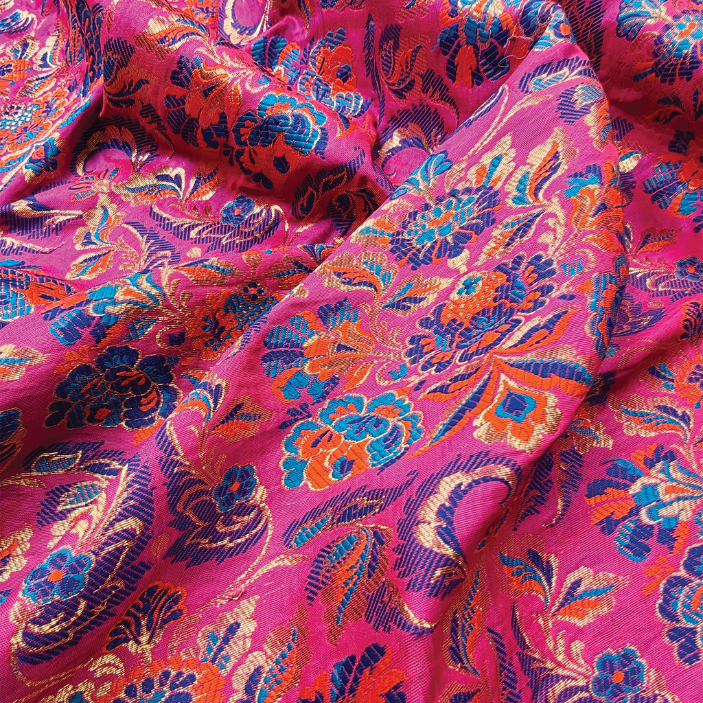 Gulistan – Satin Jamawar with Indigo Floral Borders