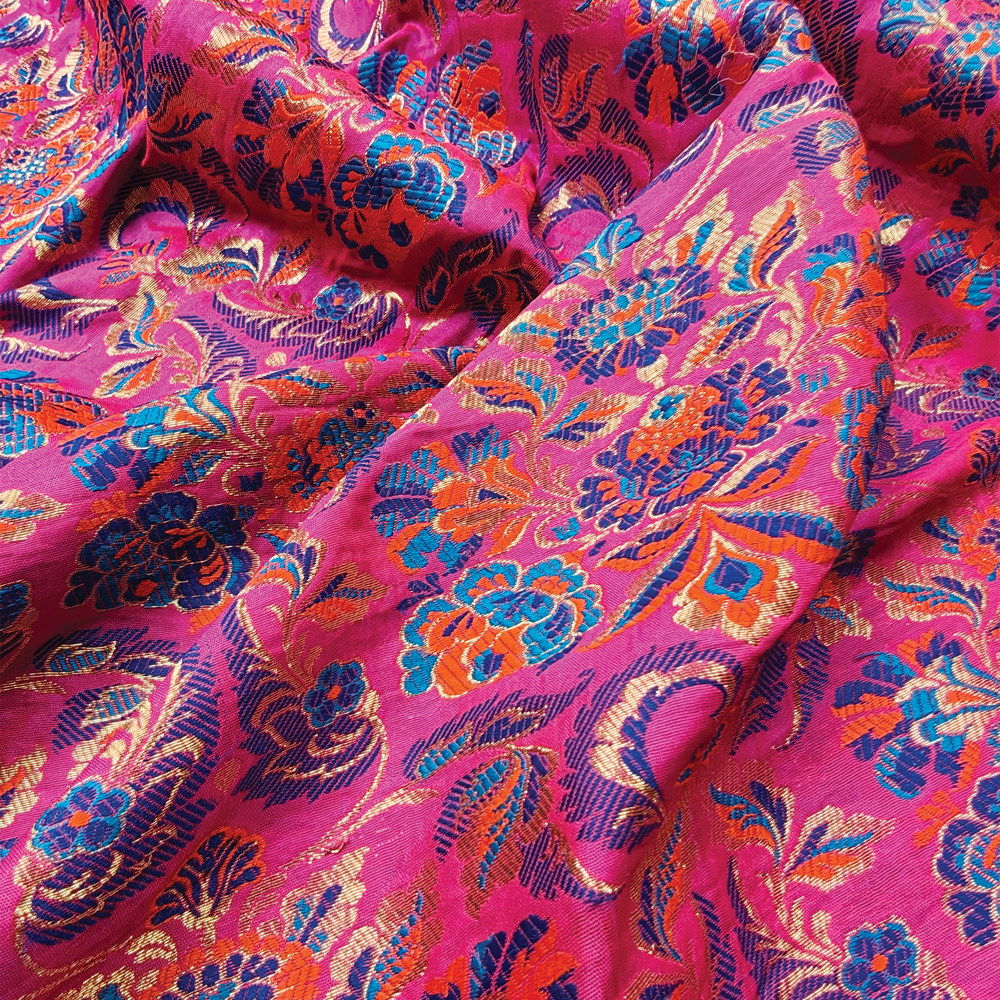 Gulistan – Satin Jamawar with Indigo Floral Borders