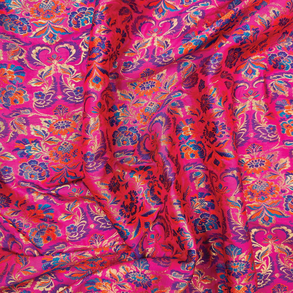 Gulistan – Satin Jamawar with Indigo Floral Borders