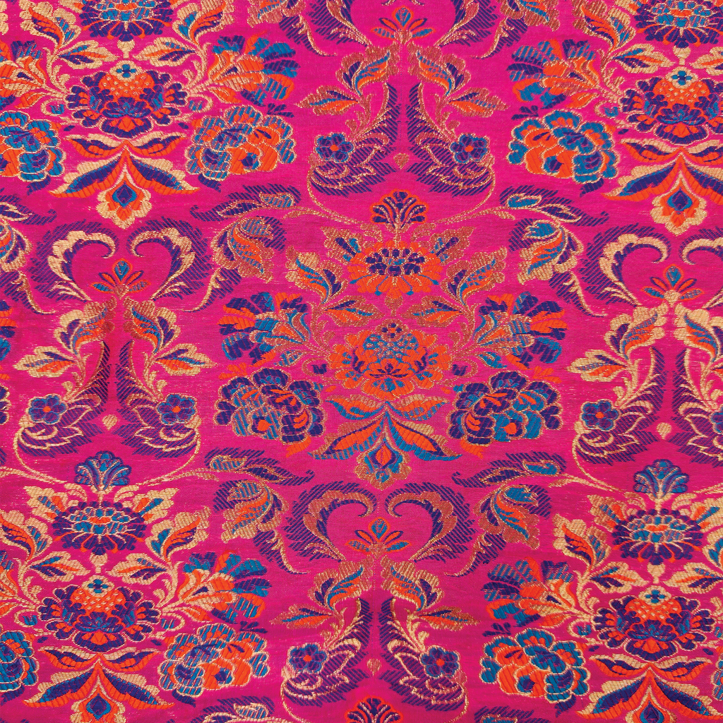 Gulistan – Satin Jamawar with Indigo Floral Borders