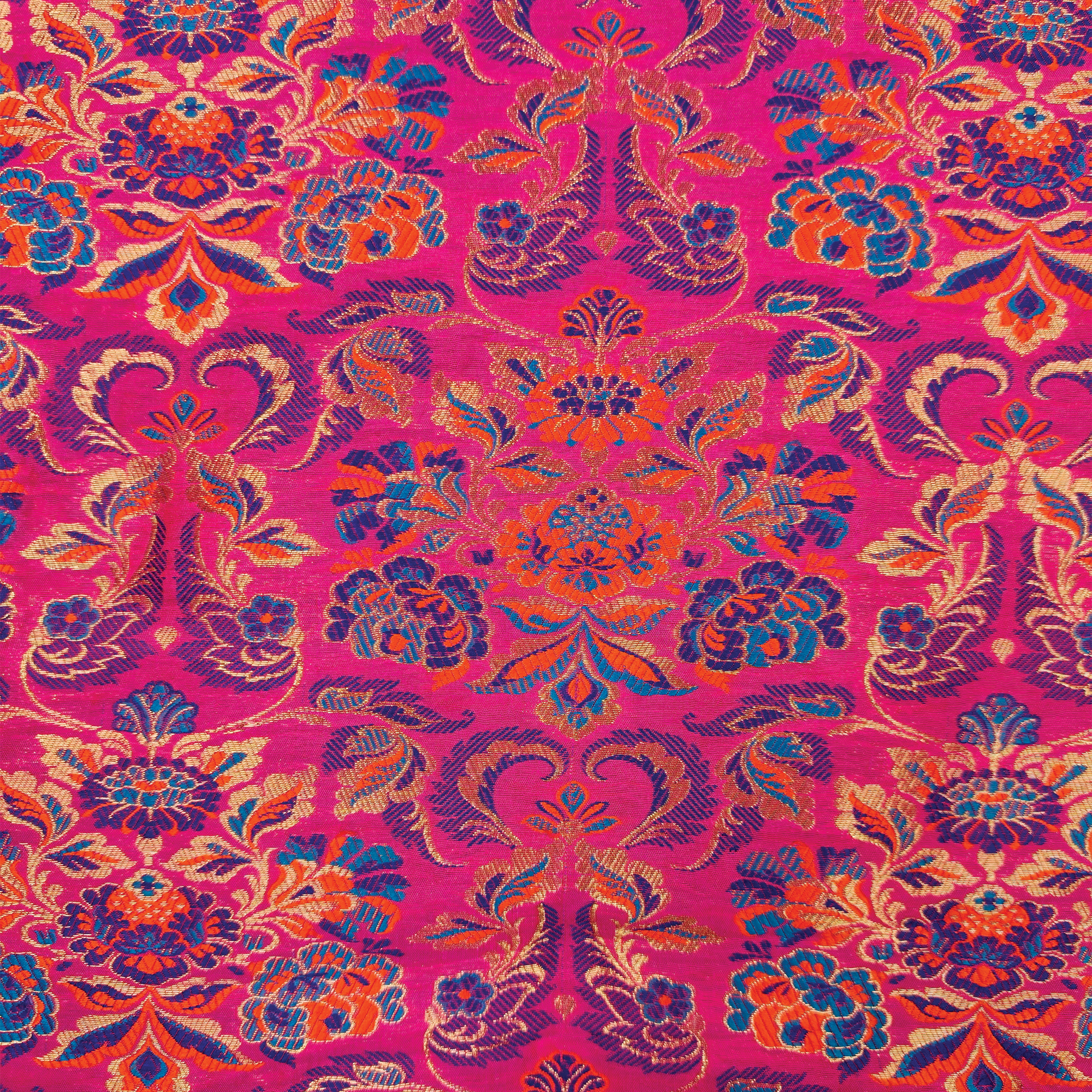Gulistan – Satin Jamawar with Indigo Floral Borders